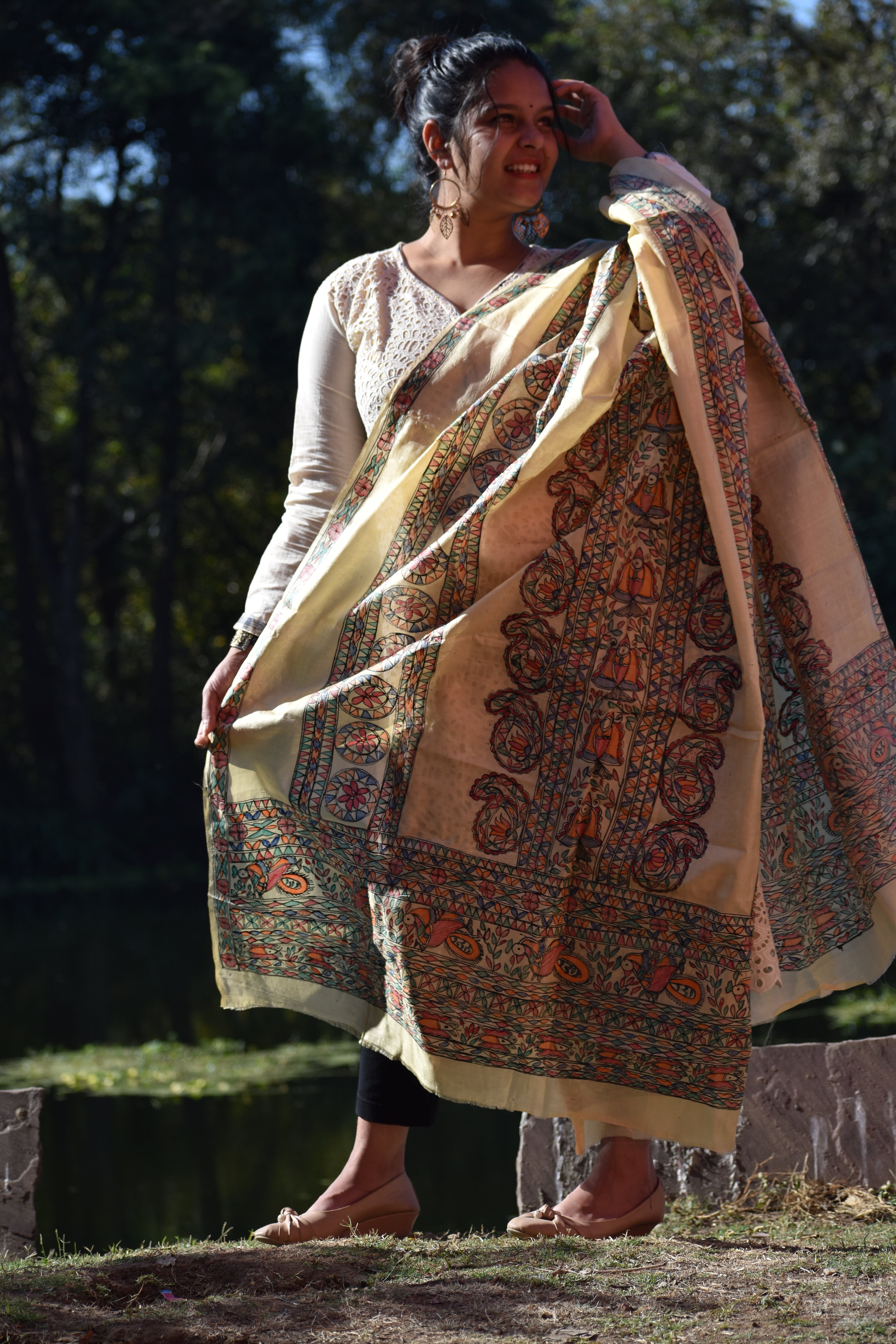 Madhubani Hand-Painted Silk Dupatta