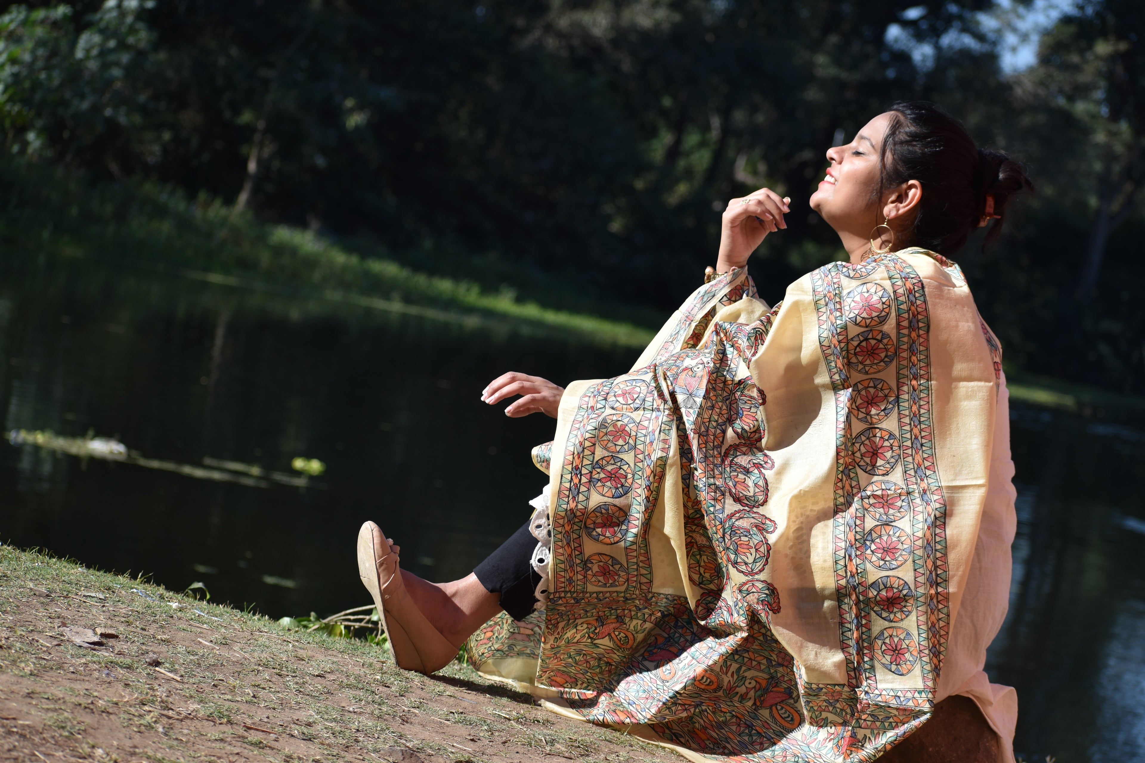 Madhubani Hand-Painted Silk Dupatta