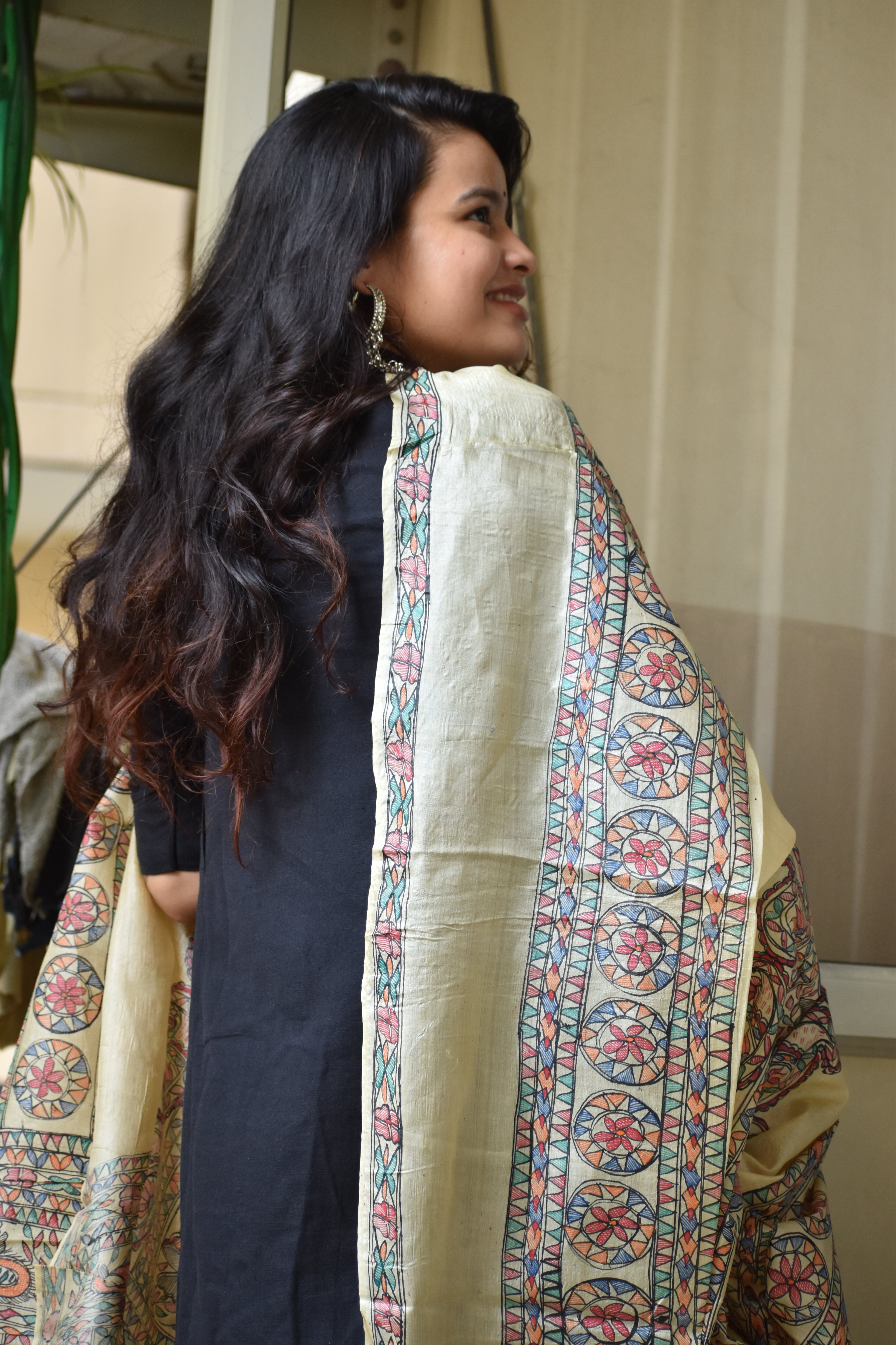 Madhubani Hand-Painted Silk Dupatta