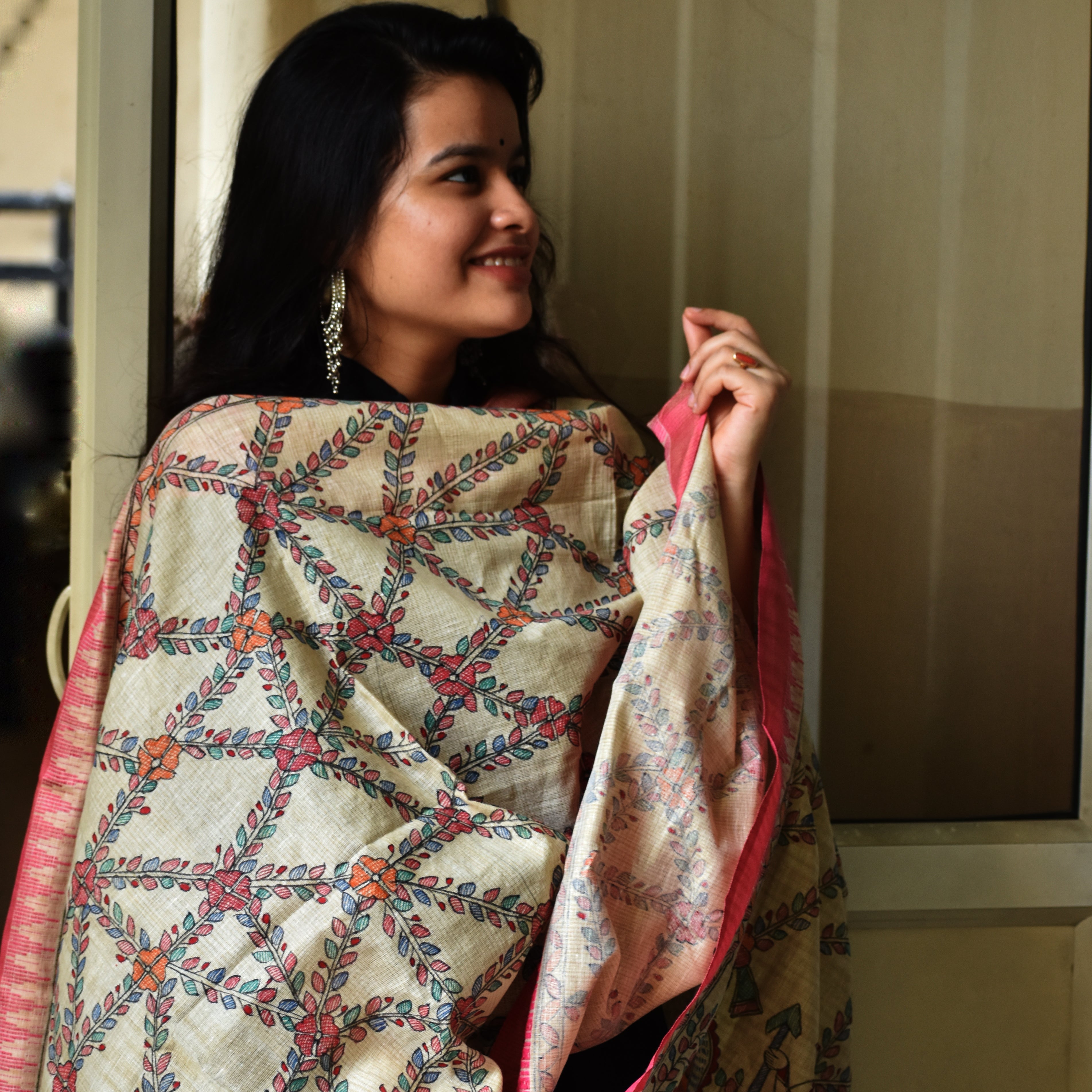 Madhubani Hand-Painted Cotton Dupatta