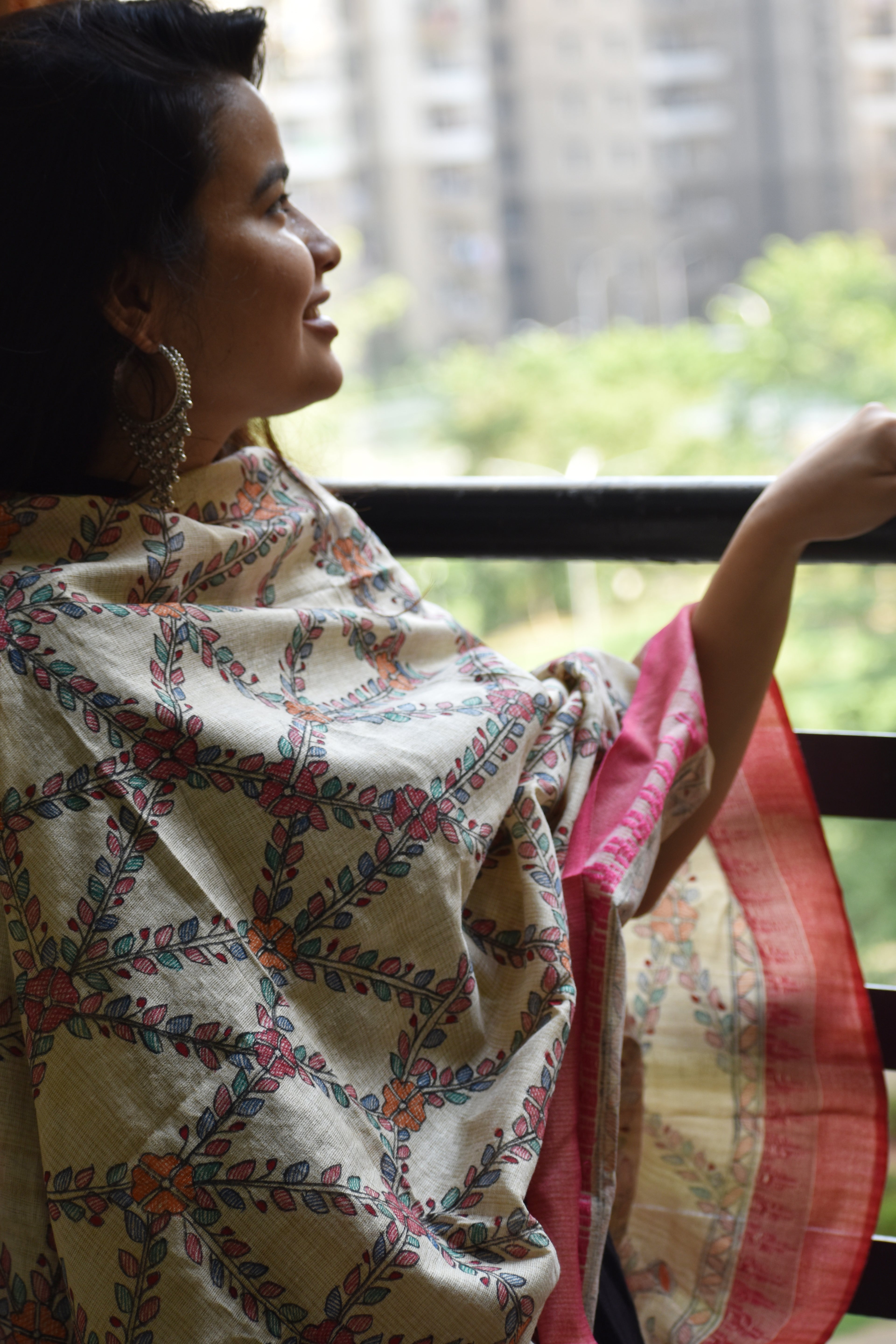 Madhubani Hand-Painted Cotton Dupatta