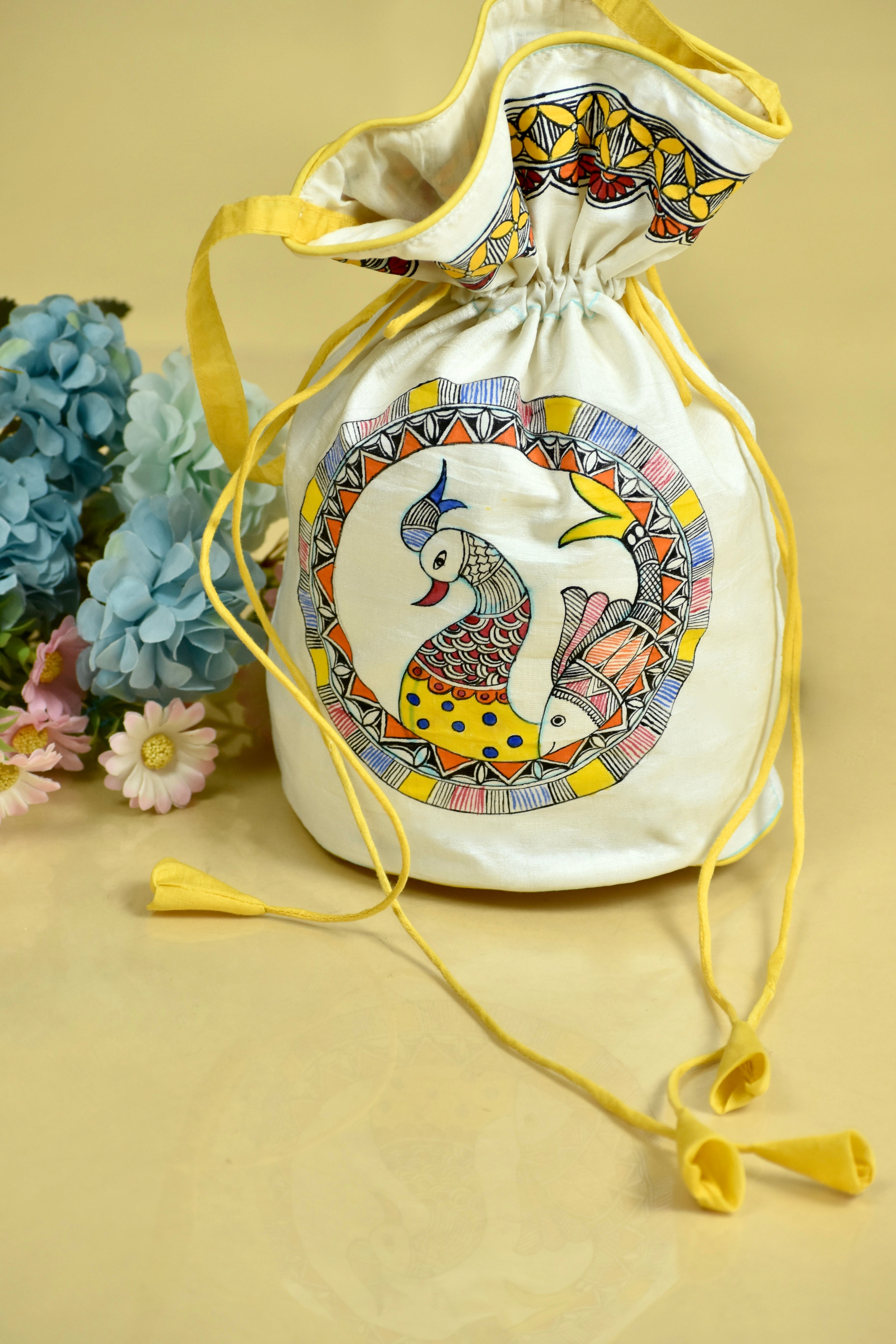 Divine Silk Handpainted Madhubani Potli