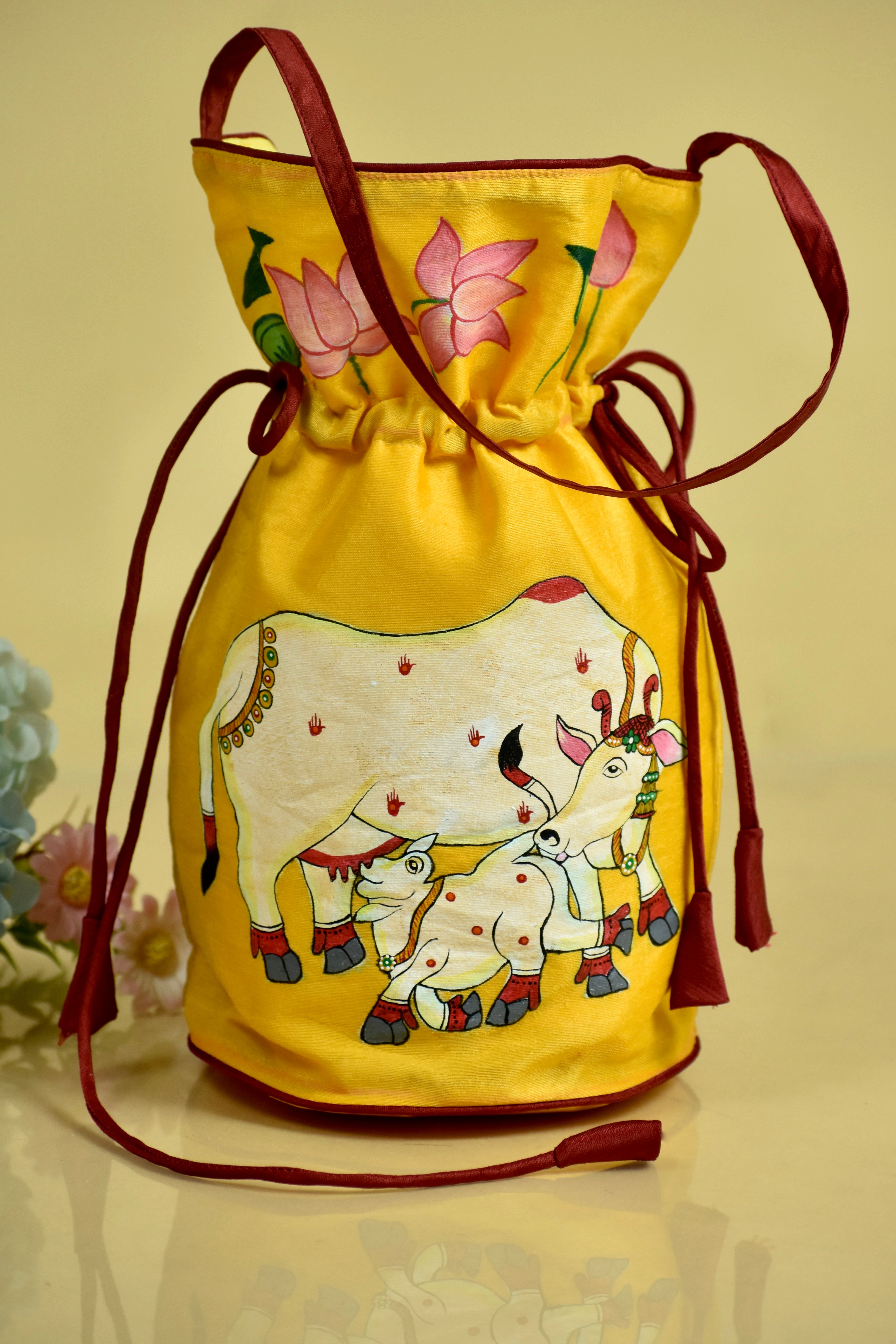 Pichwai Cow Silk Handpainted Potli