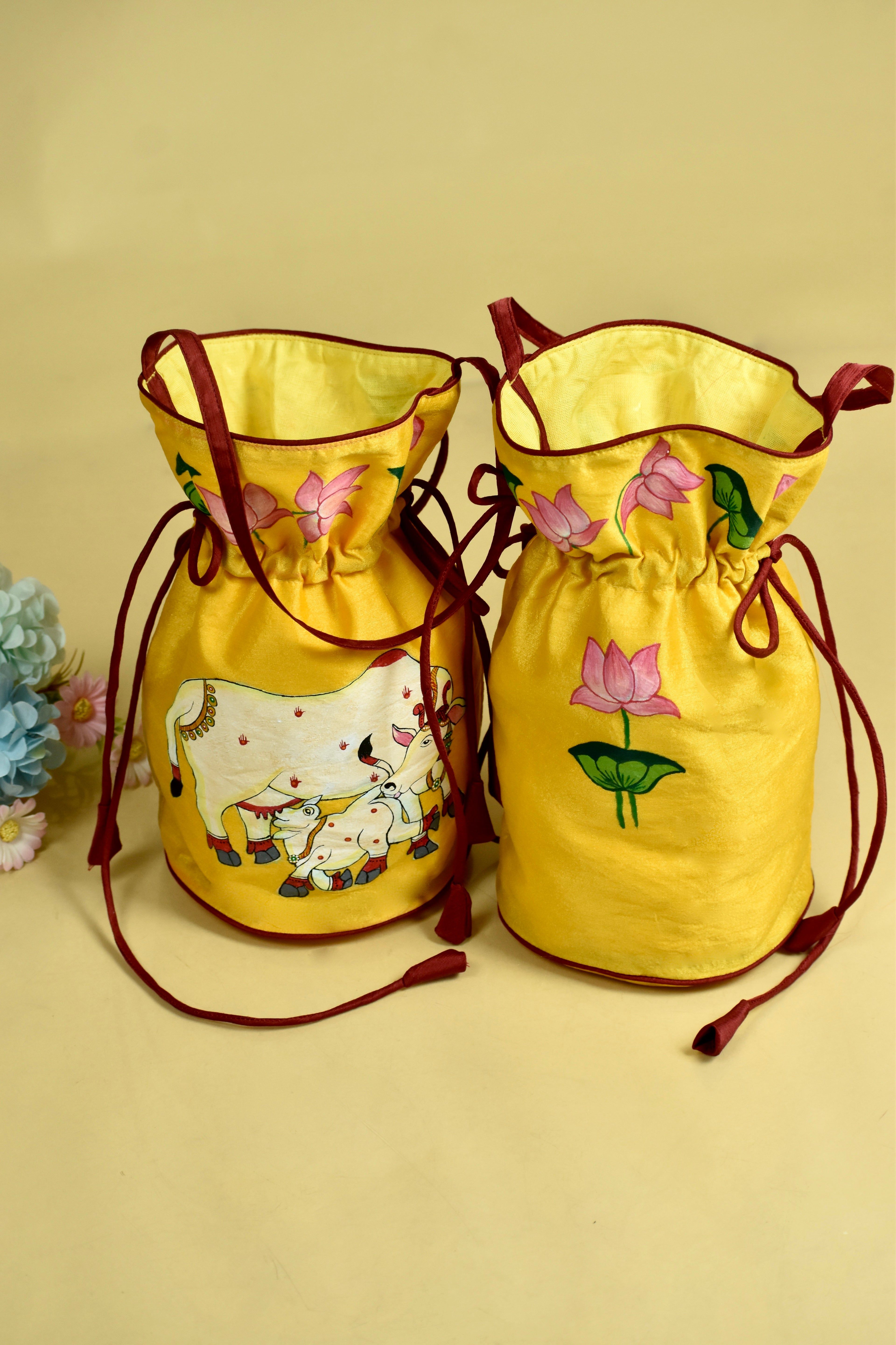 Pichwai Cow Silk Handpainted Potli