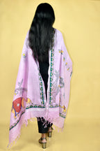 Pink Madhubani Hand-painted Linen Dupatta