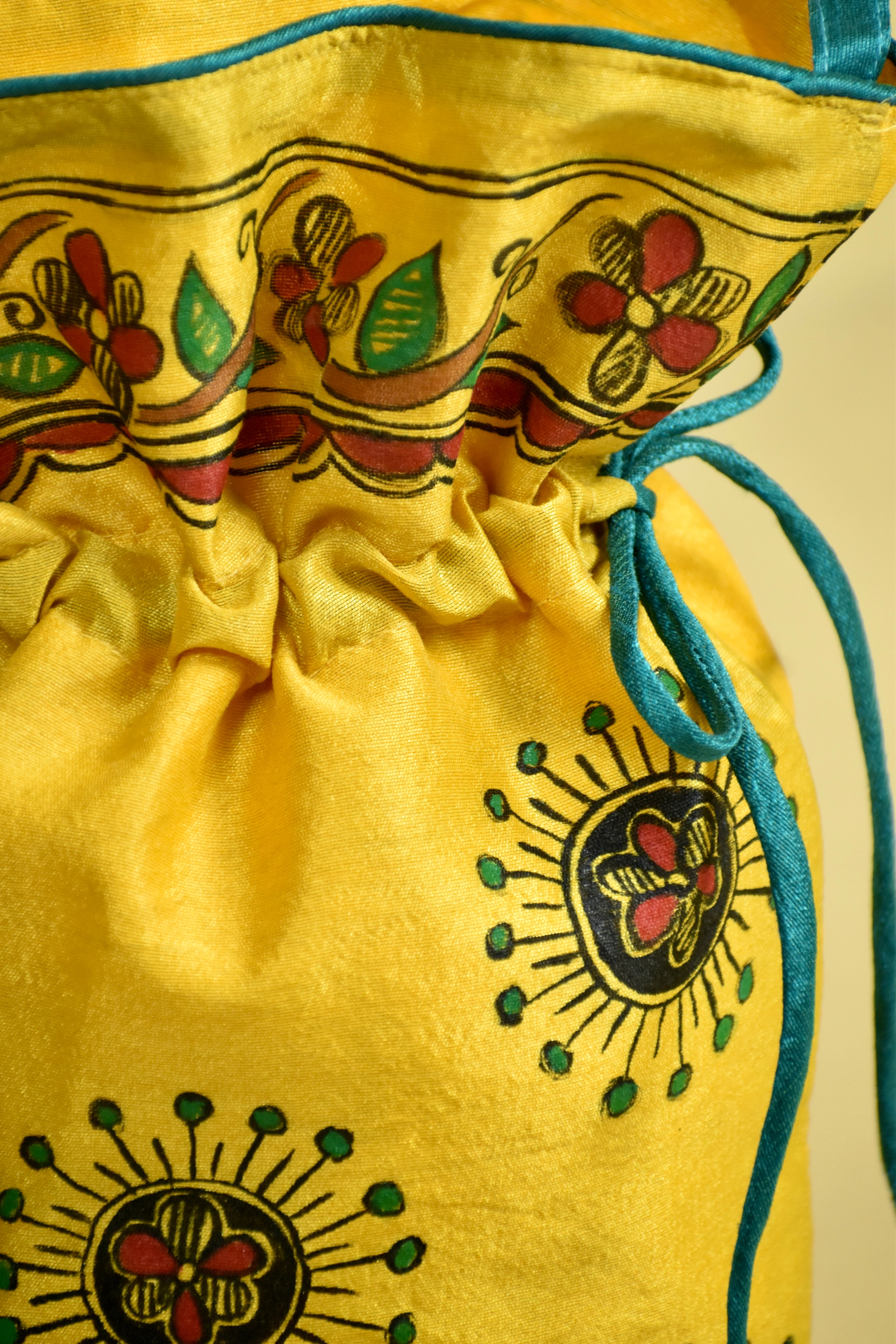 Yellow Silk Handpainted Madhubani Potli