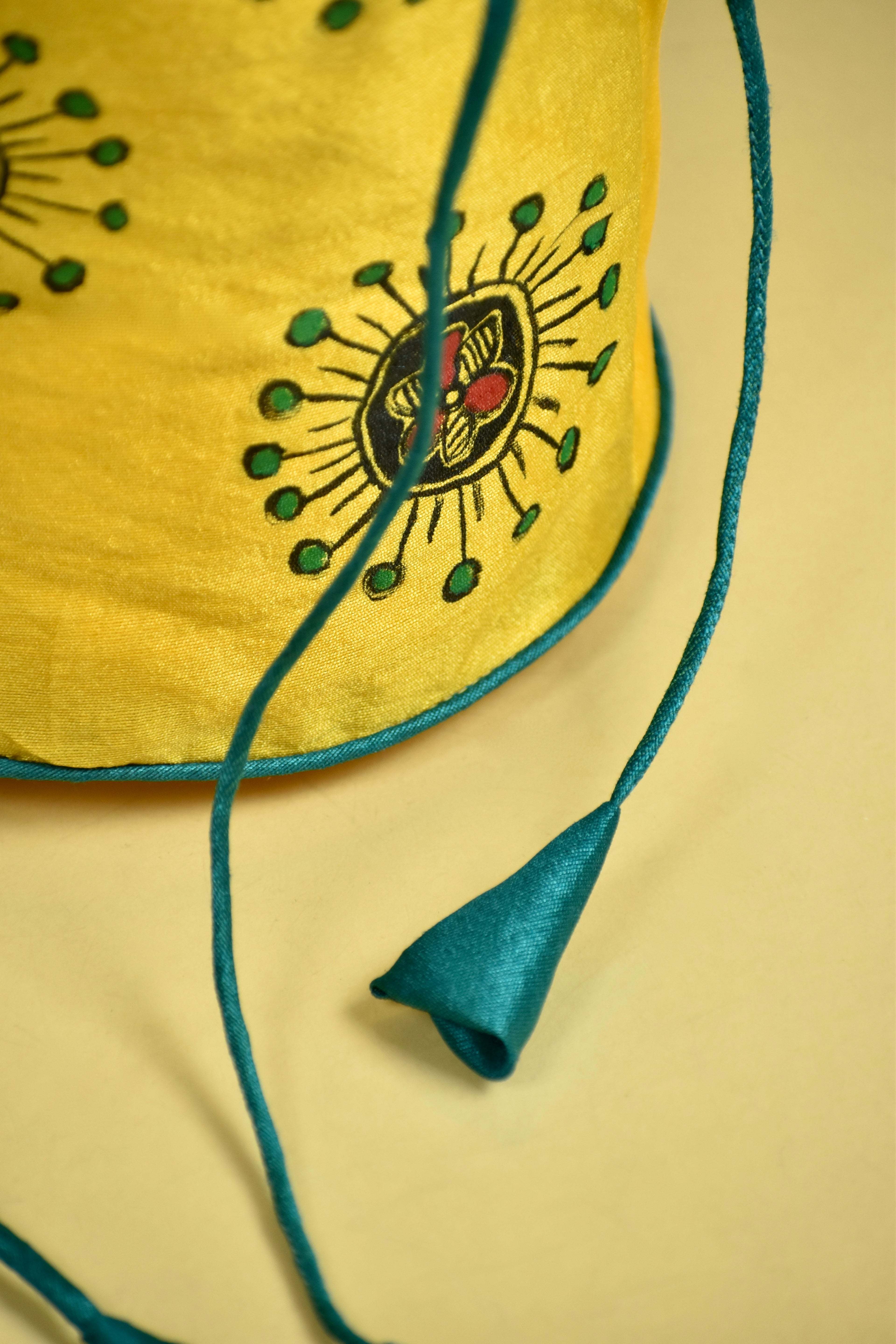 Yellow Silk Handpainted Madhubani Potli