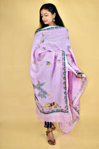 Pink Madhubani Hand-painted Linen Dupatta