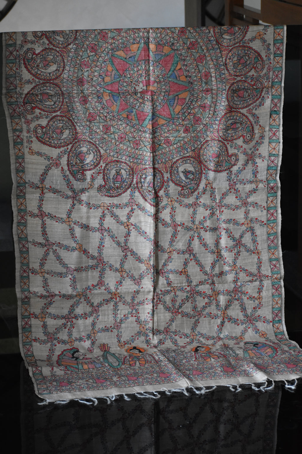 Madhubani Hand-Painted Natural Tussar Silk Dupatta