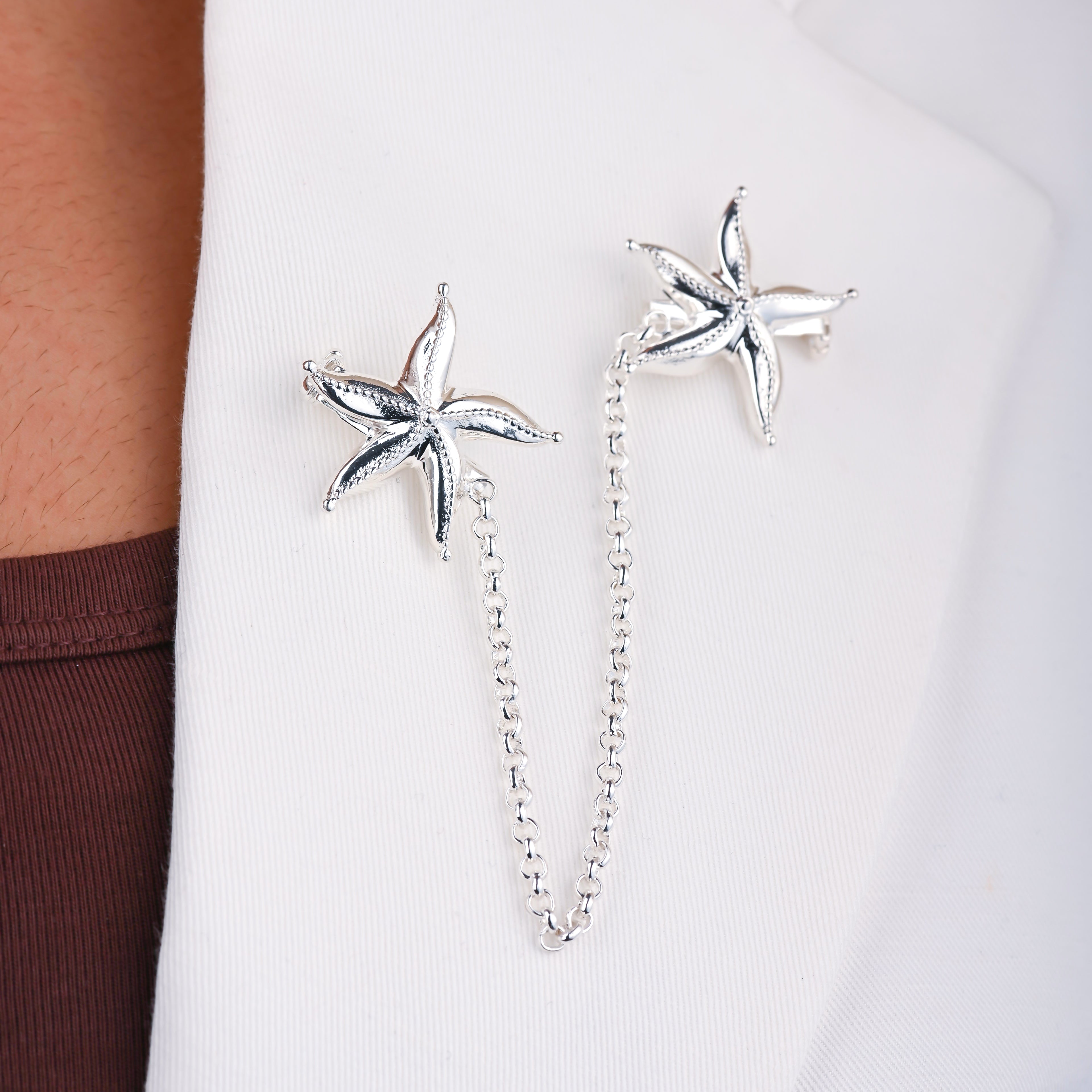 Sea Star Link Brooch - Silver Tone