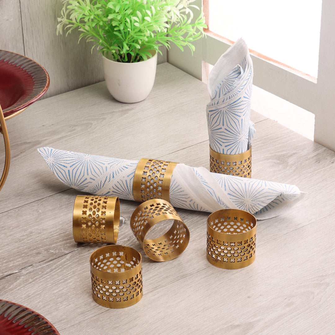 Amaya Decors Gold Etching Napkin Ring Set of 6 | Gold | Aluminium