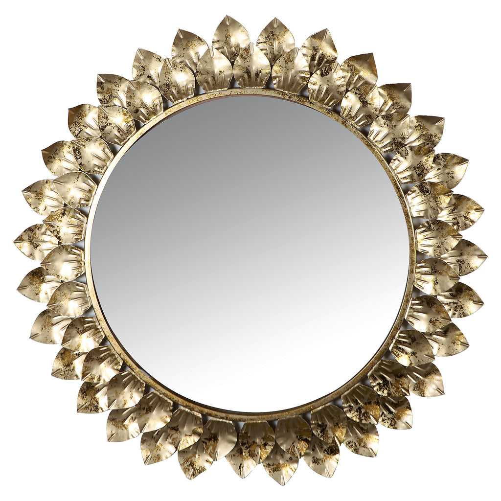 Amaya Decors Gold Foil Leaves Mirror (24x24x2 Inch)