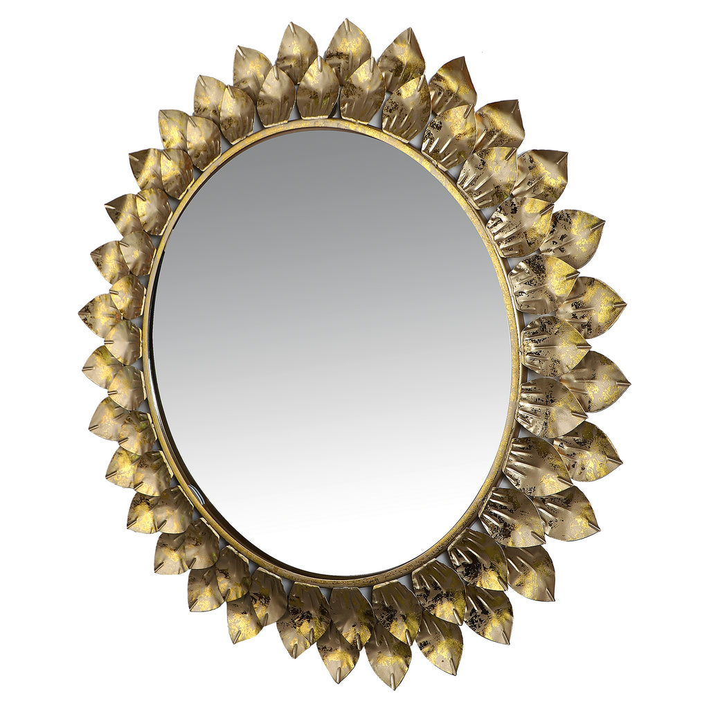Amaya Decors Gold Foil Leaves Mirror (24x24x2 Inch)