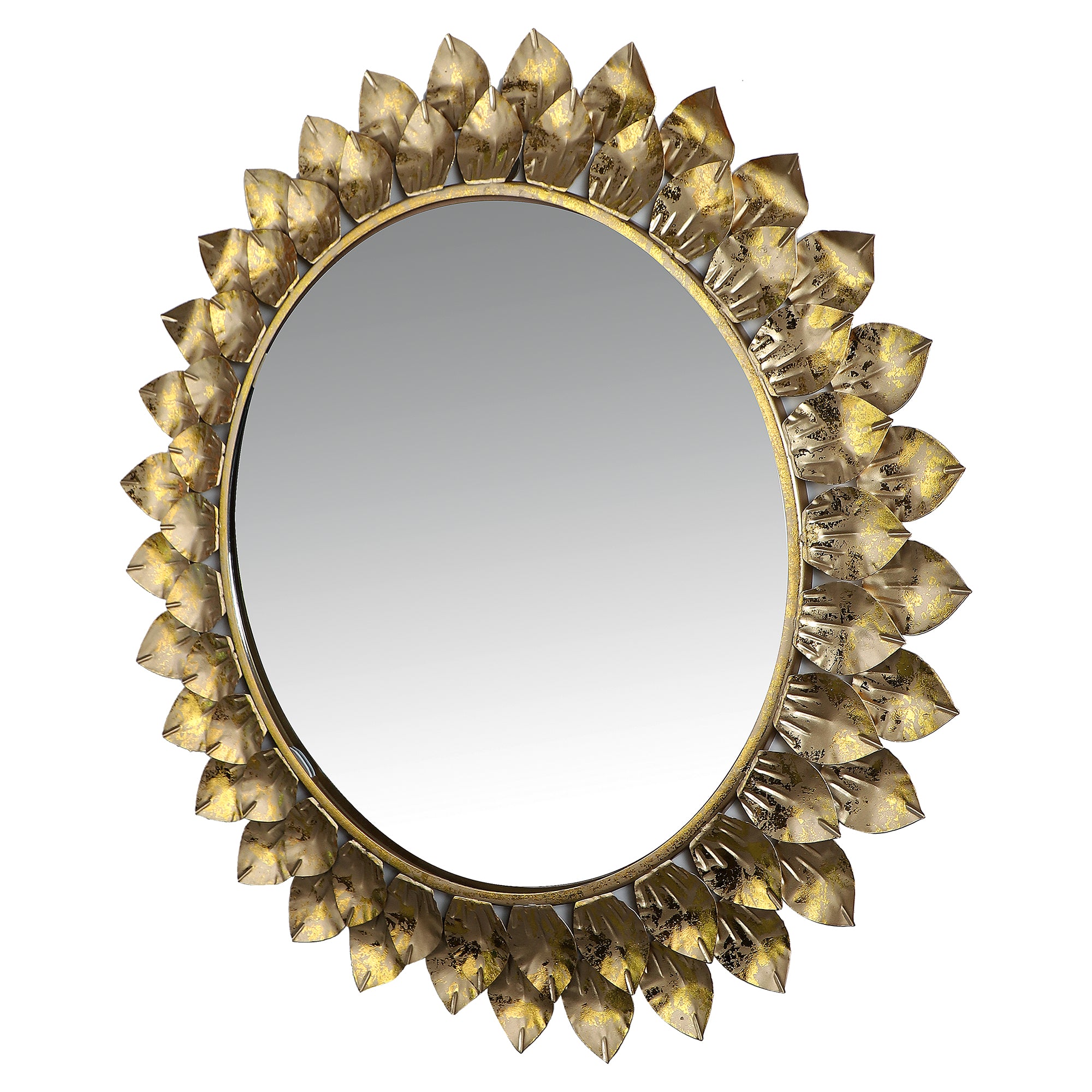 Amaya Decors Gold Foil Leaves Mirror (24x24x2 Inch)