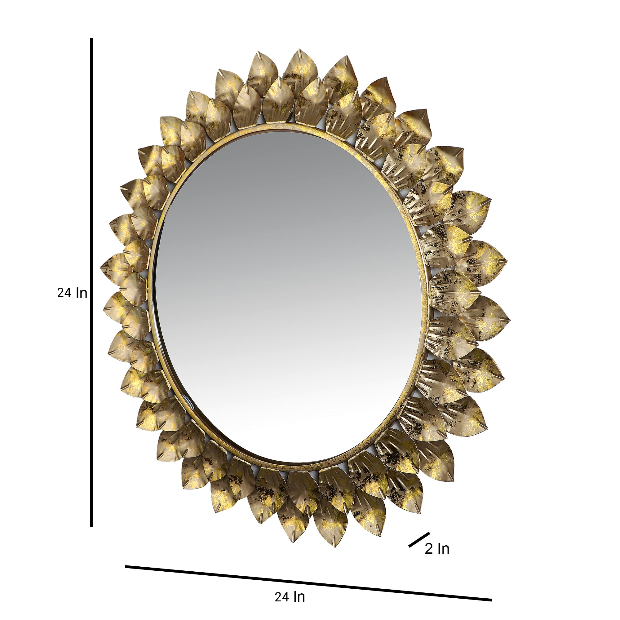 Amaya Decors Gold Foil Leaves Mirror (24x24x2 Inch)