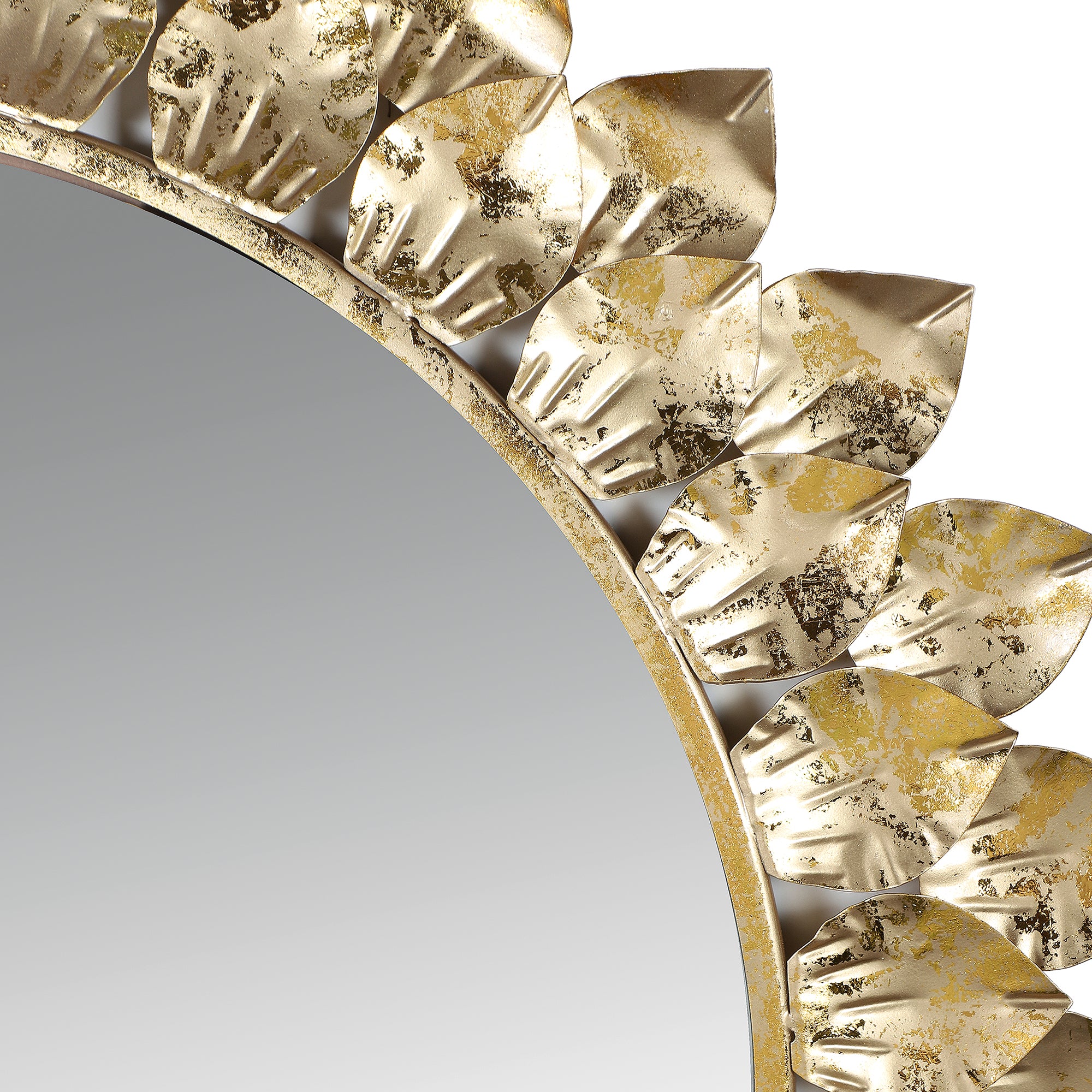 Amaya Decors Gold Foil Leaves Mirror (24x24x2 Inch)