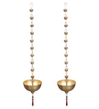 Amaya Decors Hanging Gold Bowl Urli with Beads Set of 2 | Gold | Iron with Powder Coating