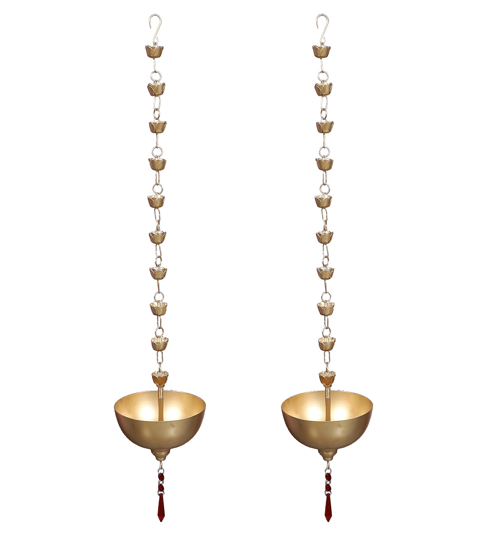Amaya Decors Hanging Gold Bowl Urli with Beads Set of 2 | Gold | Iron with Powder Coating