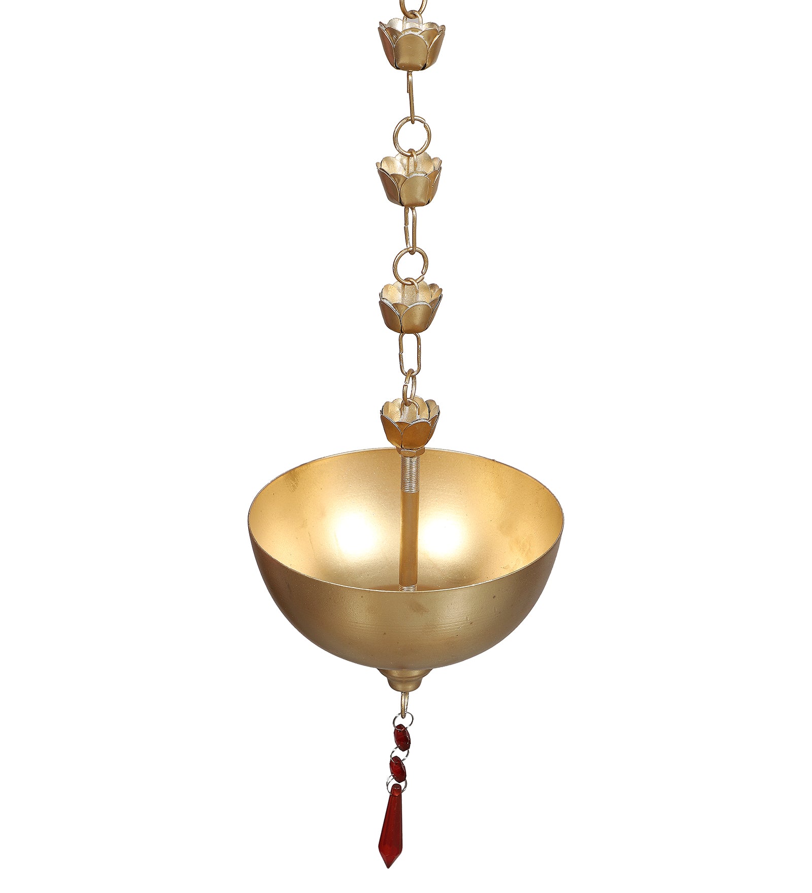 Amaya Decors Hanging Gold Bowl Urli with Beads Set of 2 | Gold | Iron with Powder Coating