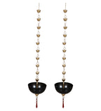 Amaya Decors Hanging Black Bowl Urli with Beads Set of 2 | Black & Gold | Iron with Powder Coating