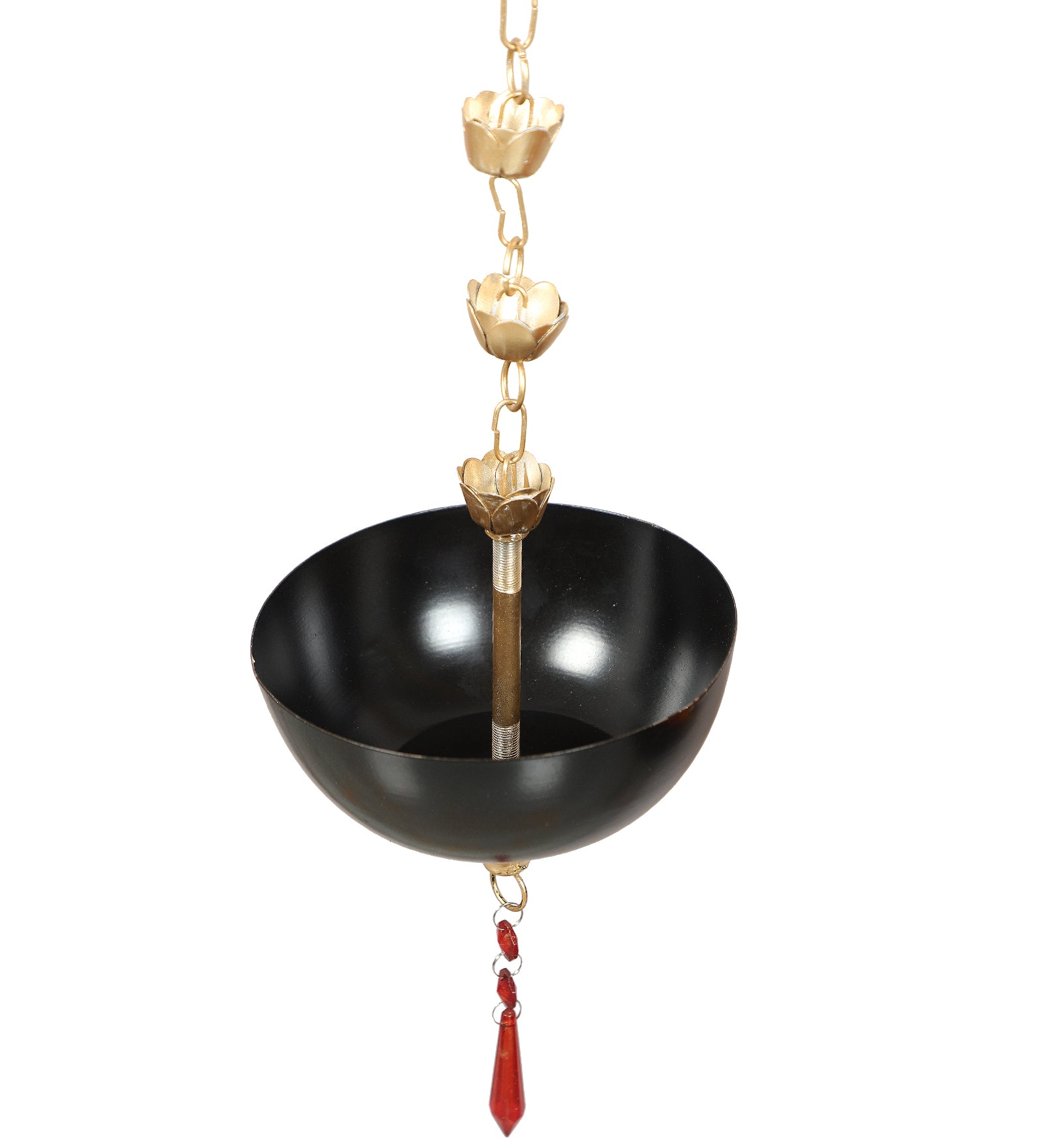 Amaya Decors Hanging Black Bowl Urli with Beads Set of 2 | Black & Gold | Iron with Powder Coating