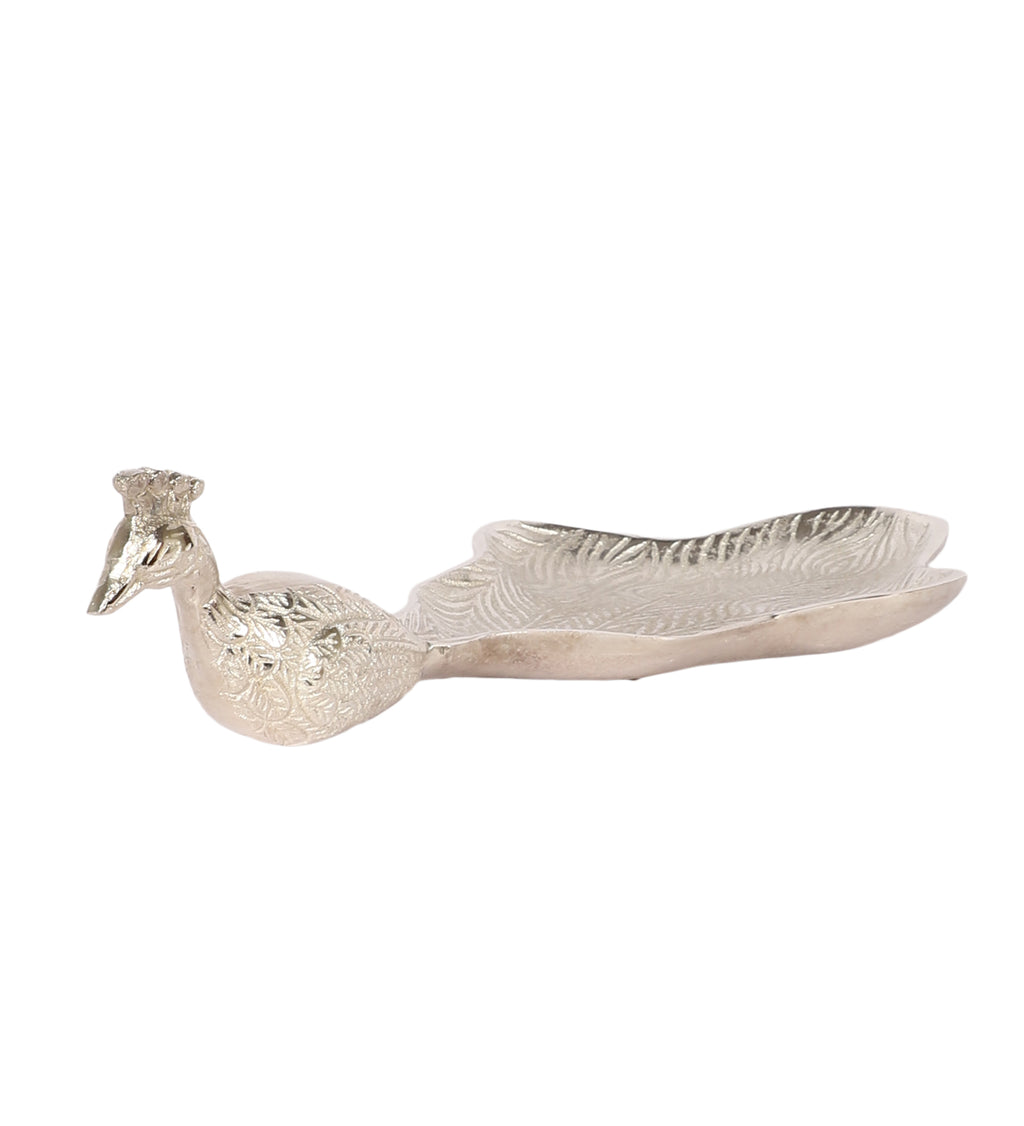 Amaya Decors Peacock Aluminium Silver Big Gifting Platter