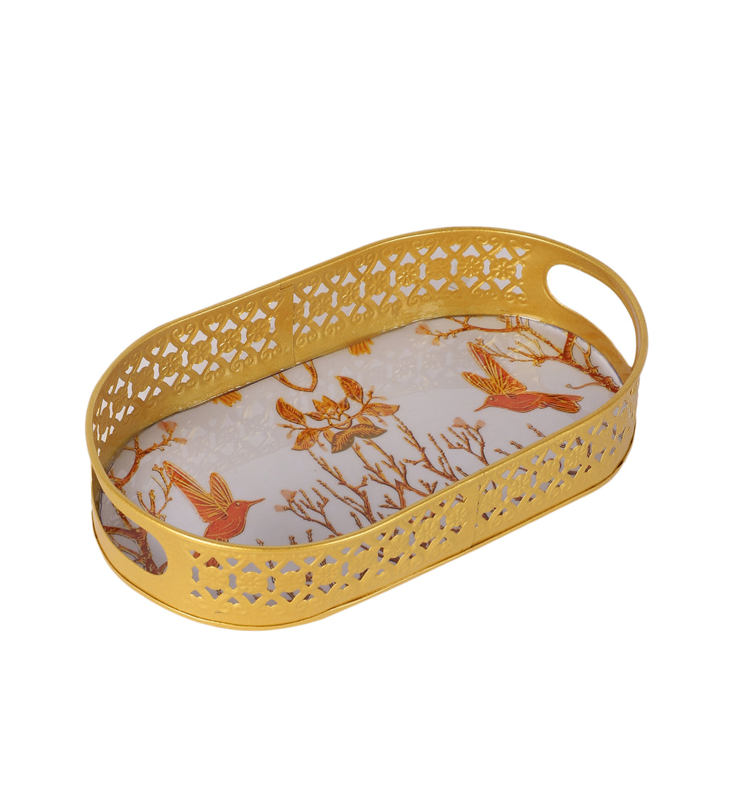 Amaya Decors Oval Pink & Gold Wavy Design Meena Tray Set of 3