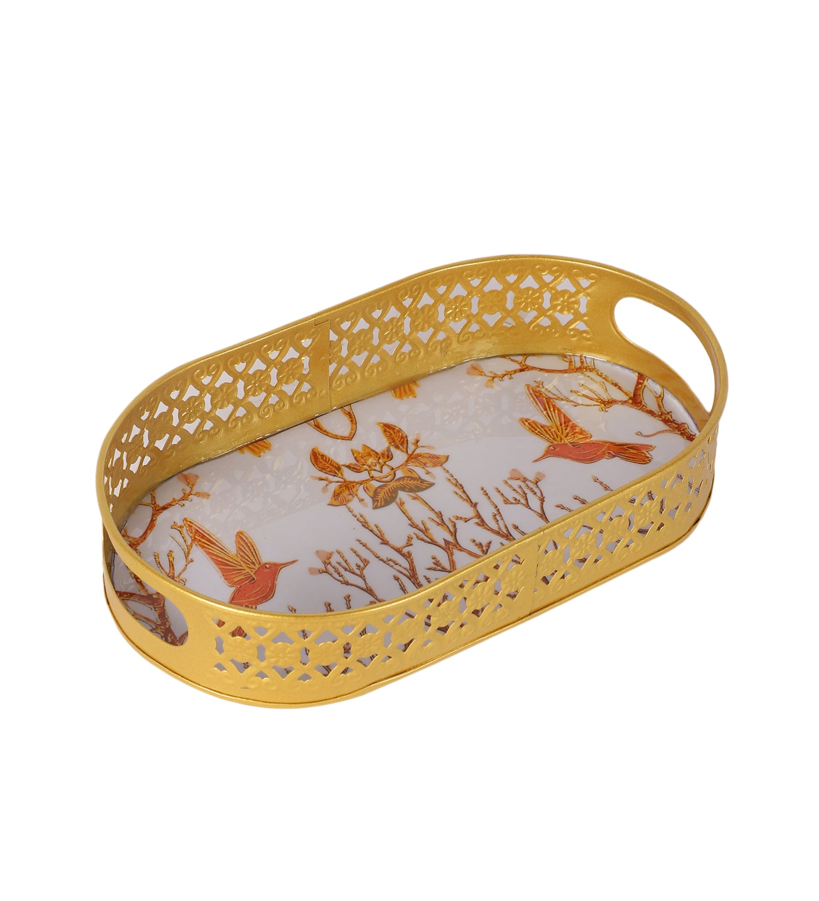 Amaya Decors Oval Pink & Gold Wavy Design Meena Tray Set of 3