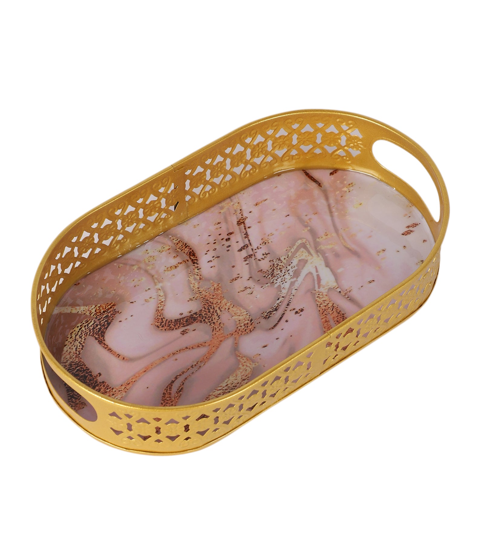 Amaya Decors Oval Gold Tree & Bird Meena Tray Set of 3