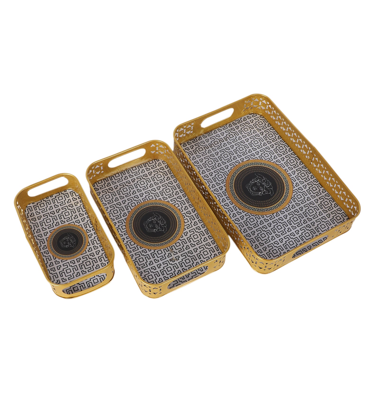Amaya Decors Rectangular Black & Gold Blocks Meena Tray Set of 3