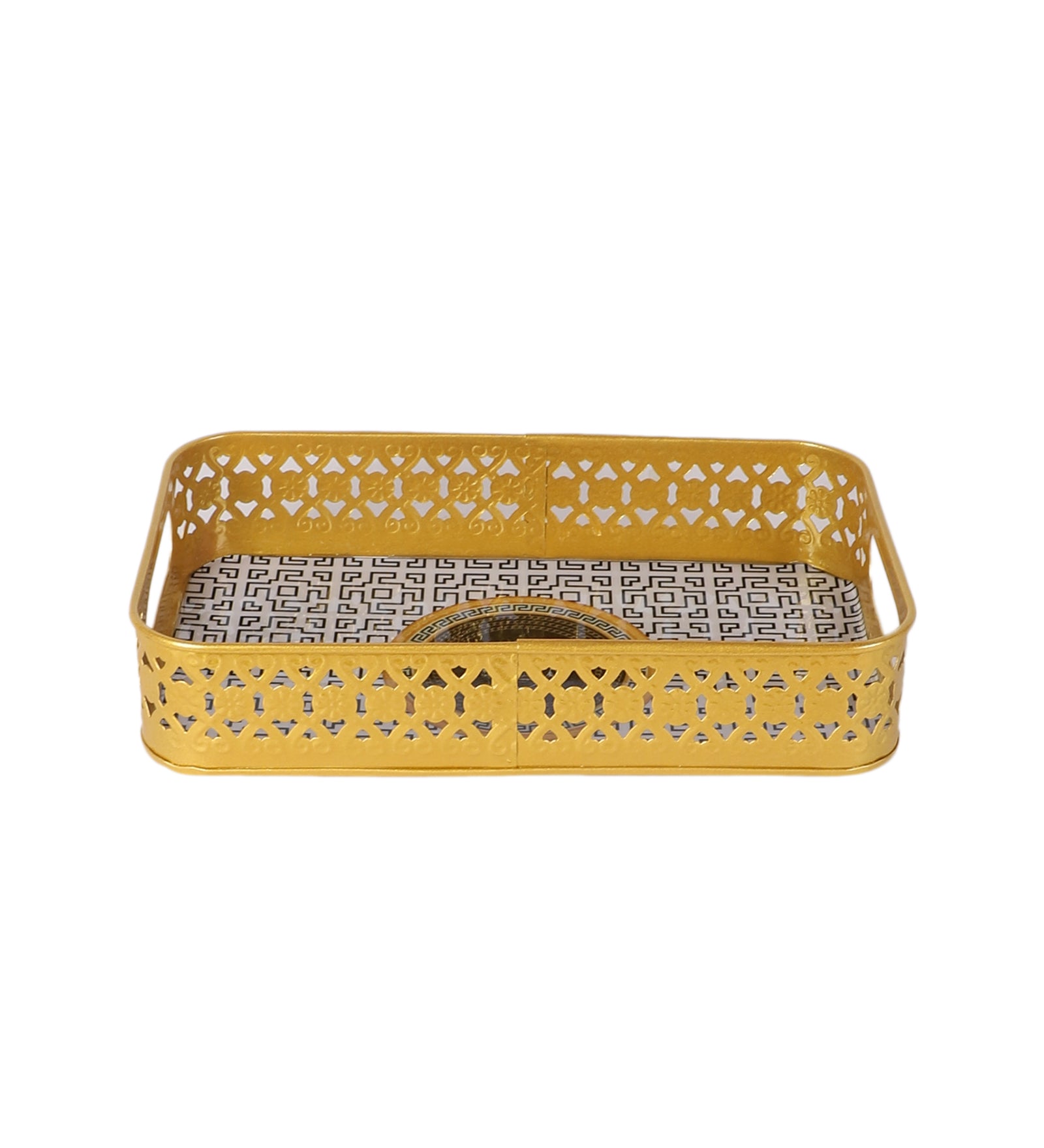 Amaya Decors Rectangular Black & Gold Blocks Meena Tray Set of 3