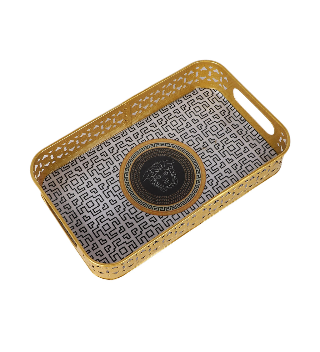 Amaya Decors Rectangular Black & Gold Blocks Meena Tray Set of 3