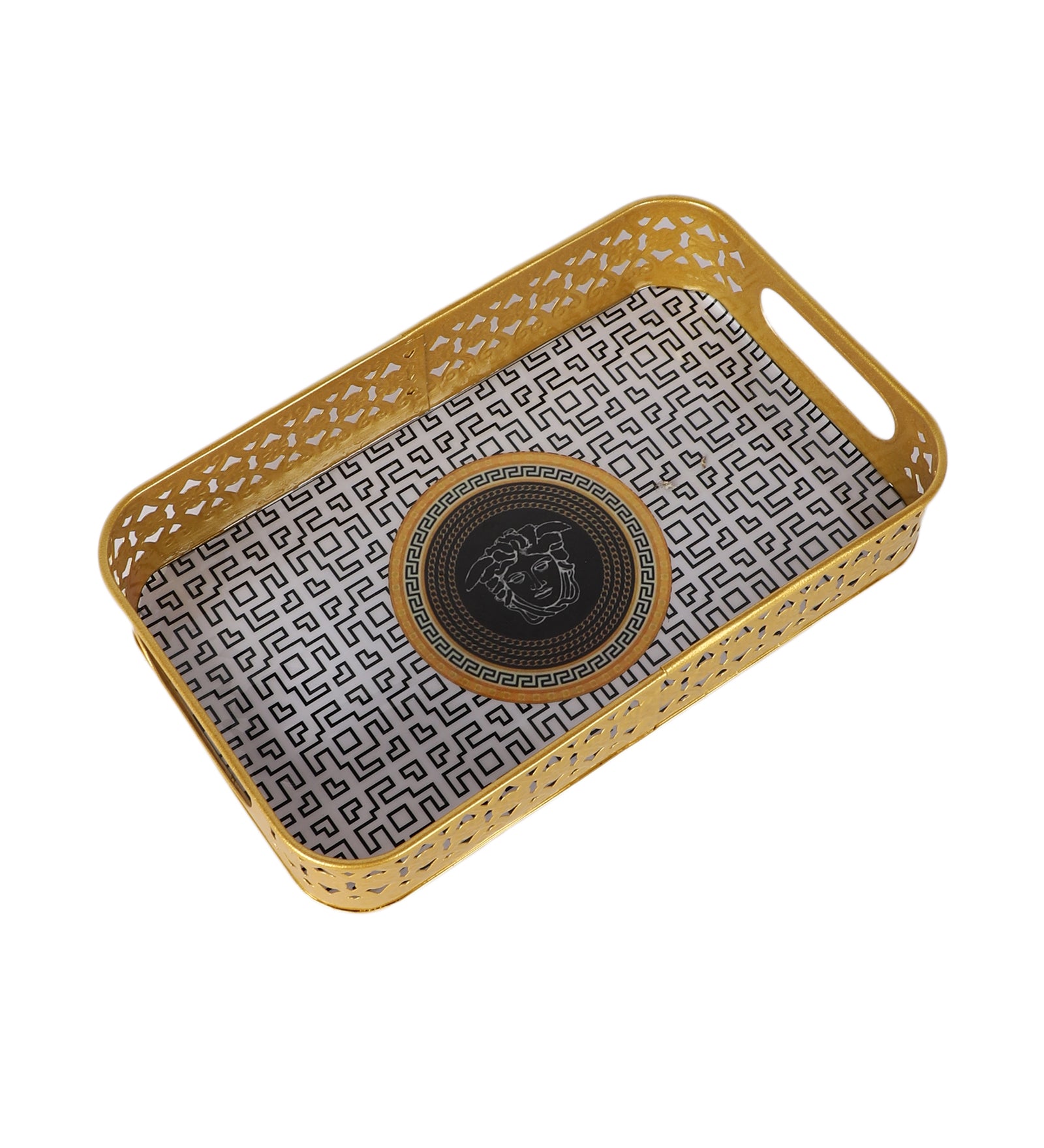Amaya Decors Rectangular Black & Gold Blocks Meena Tray Set of 3