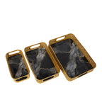 Amaya Decors Rectangular Black & Gold Wavy Meena Tray Set of 3