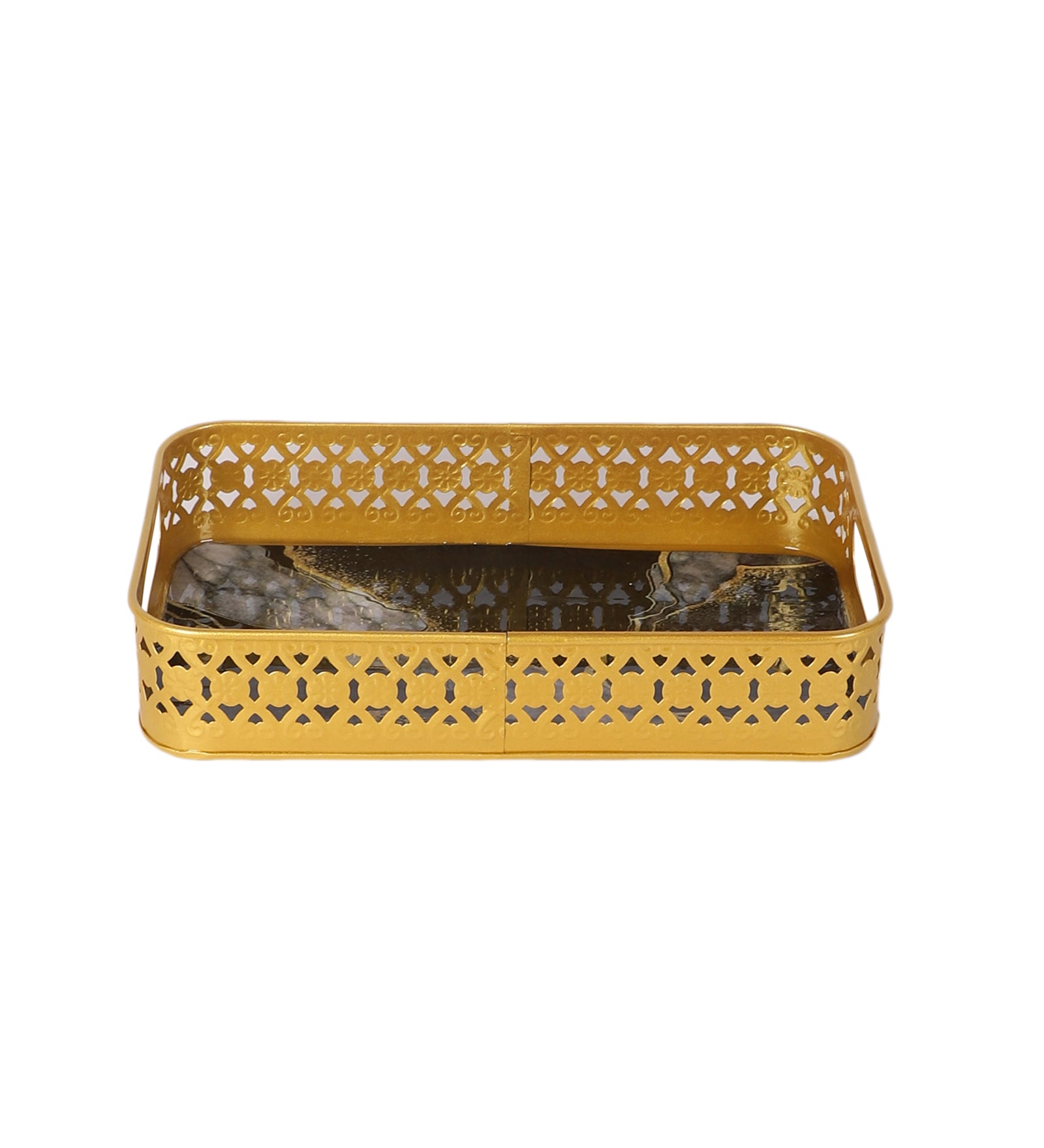 Amaya Decors Rectangular Black & Gold Wavy Meena Tray Set of 3