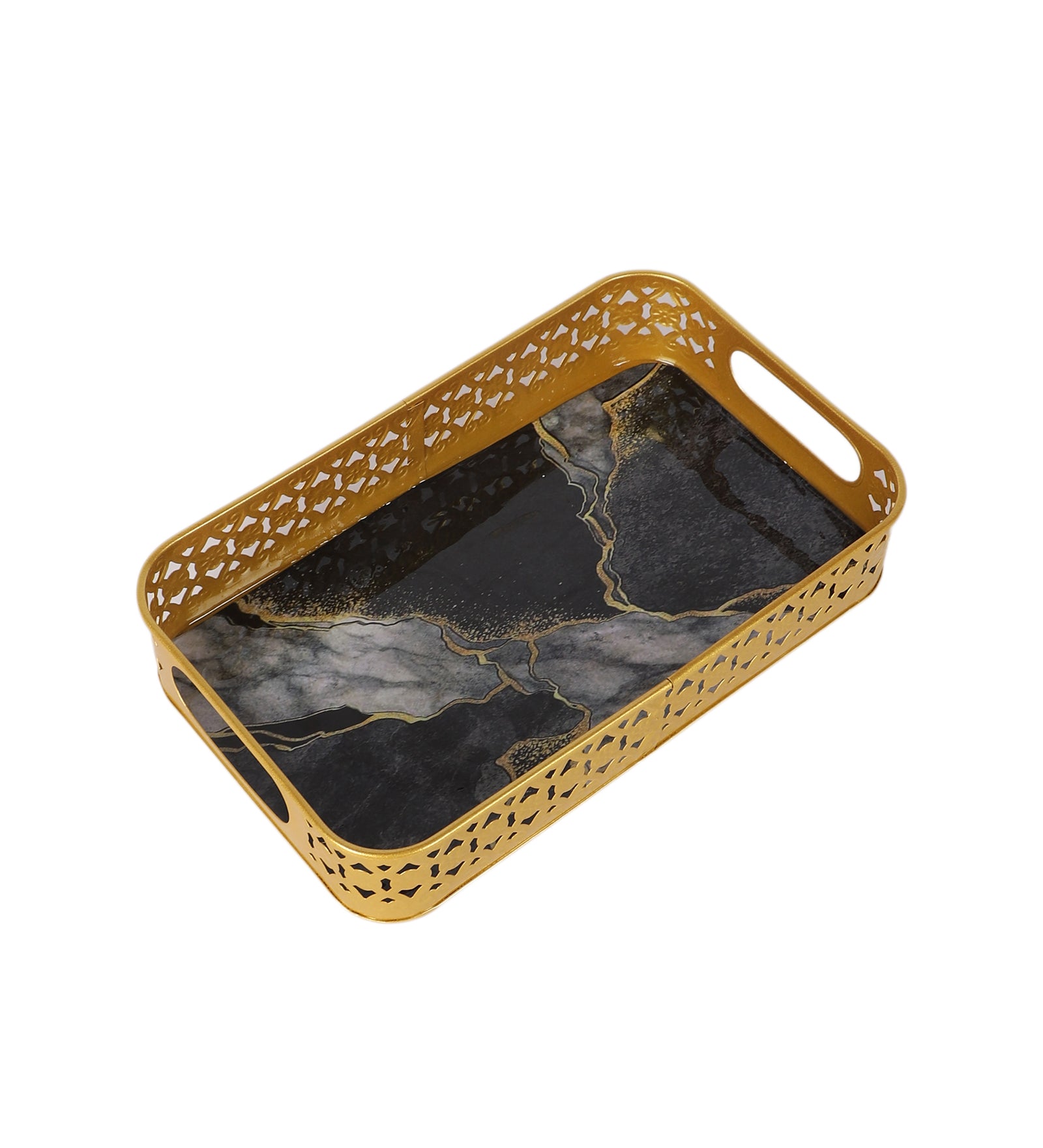 Amaya Decors Rectangular Black & Gold Wavy Meena Tray Set of 3