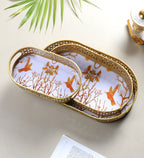 Amaya Decors Oval Gold Tree & Bird Meena Tray Set of 3
