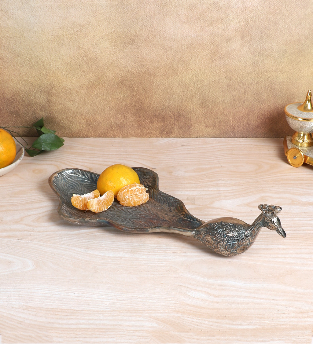 Amaya Decors Peacock Aluminium Silver Big Gifting Platter