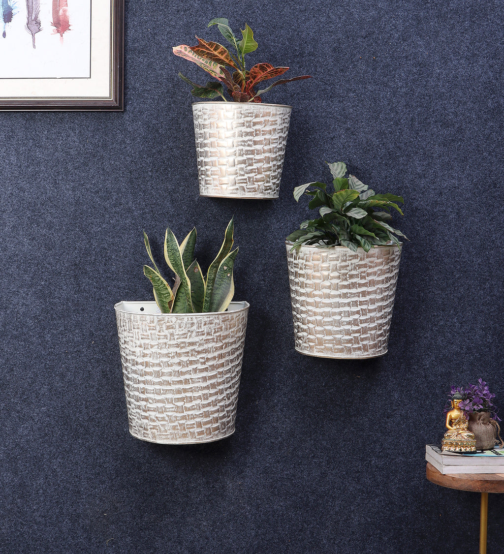 Amaya Decors White & Gold Hammred Wall Planter Set of 3