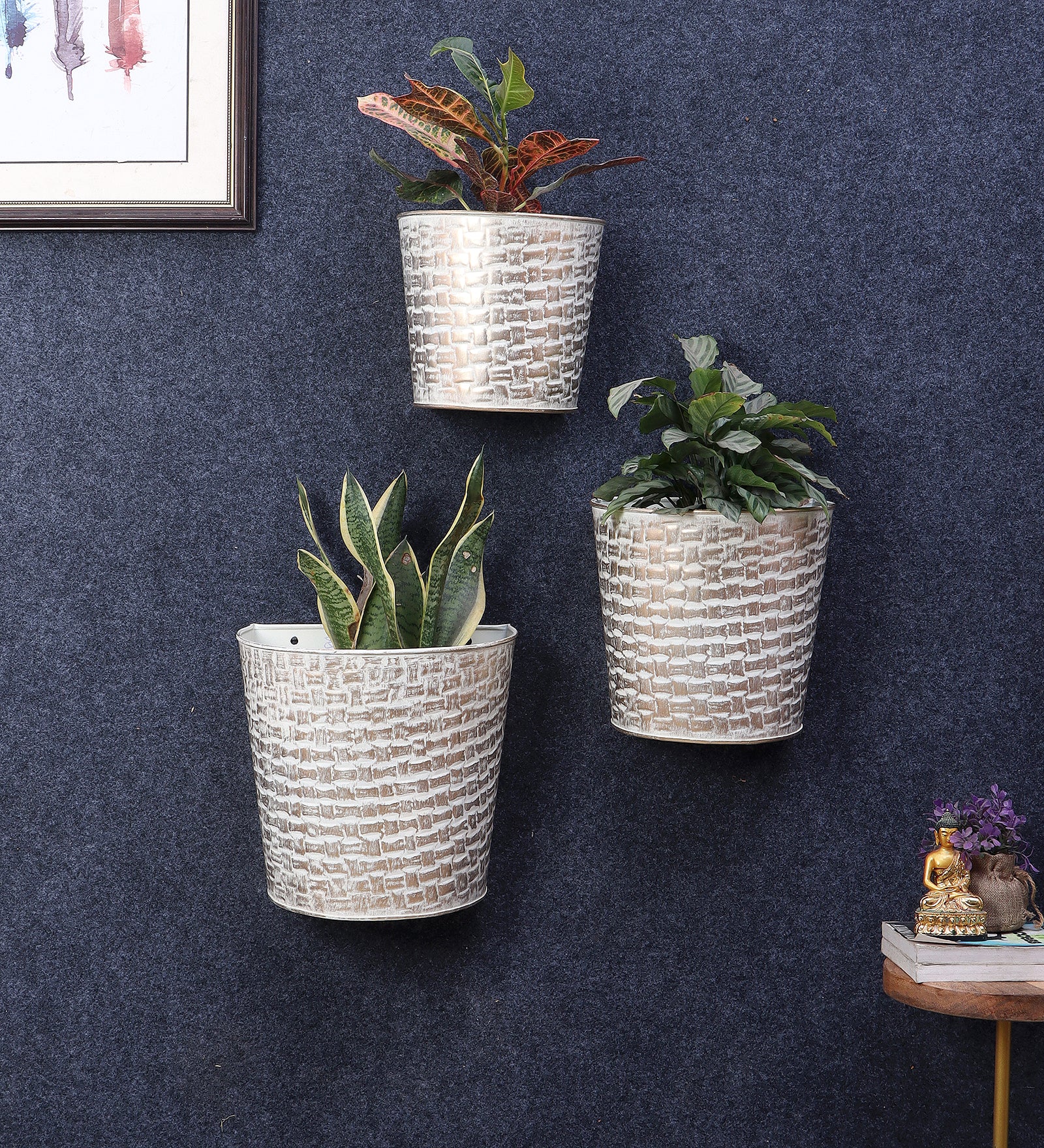 Amaya Decors White & Gold Hammred Wall Planter Set of 3