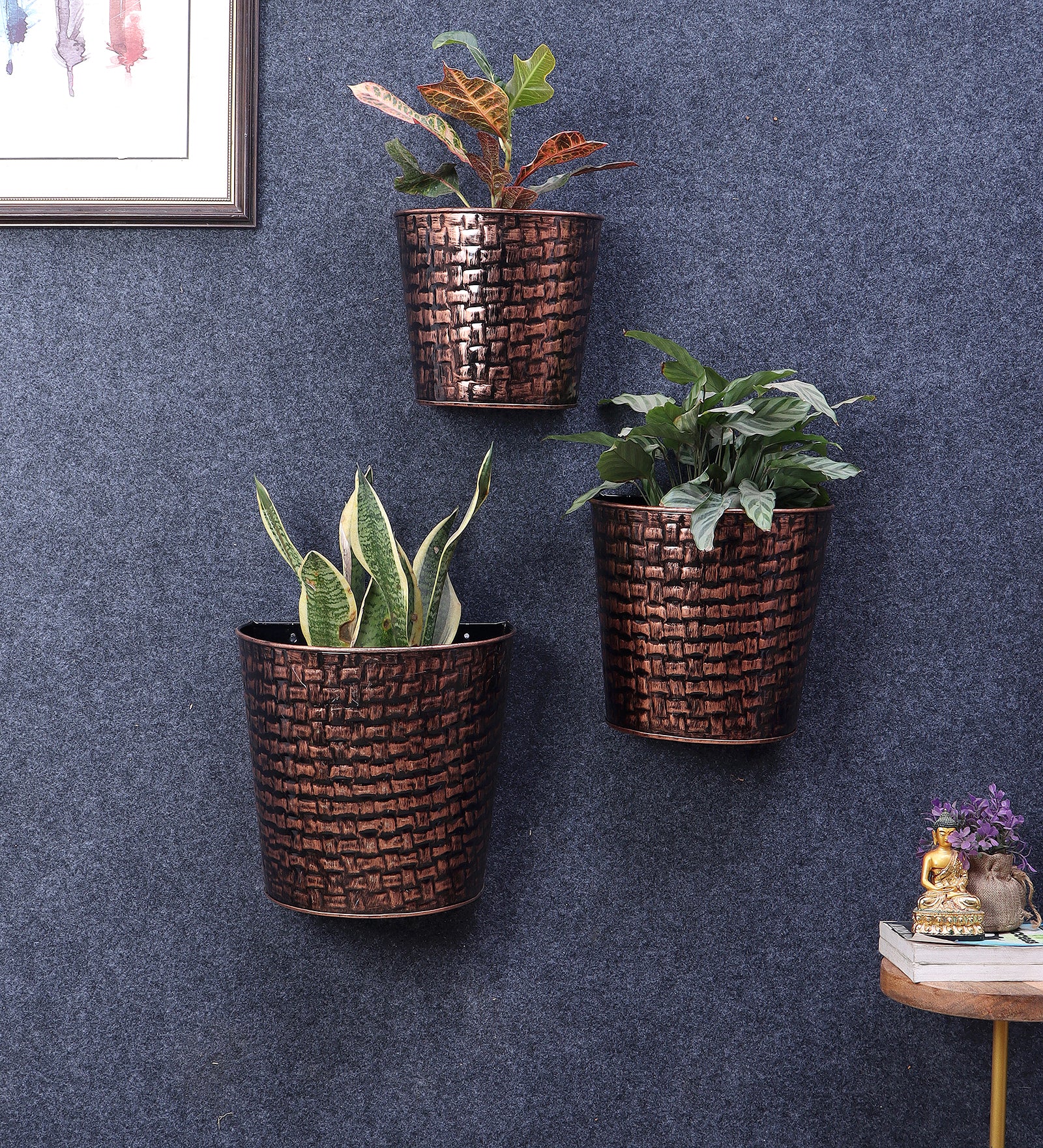 Amaya Decors Copper & Black Hammred Wall Planter Set of 3