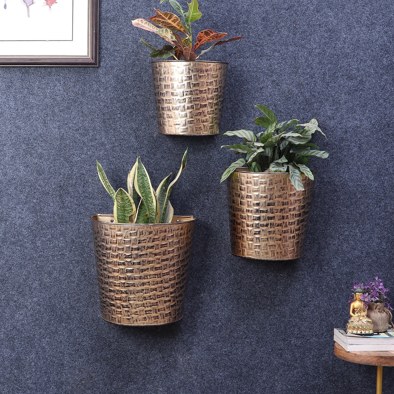 Amaya Decors Gold & Black Hammered Wall Planter Set of 3 by Amaya Decors