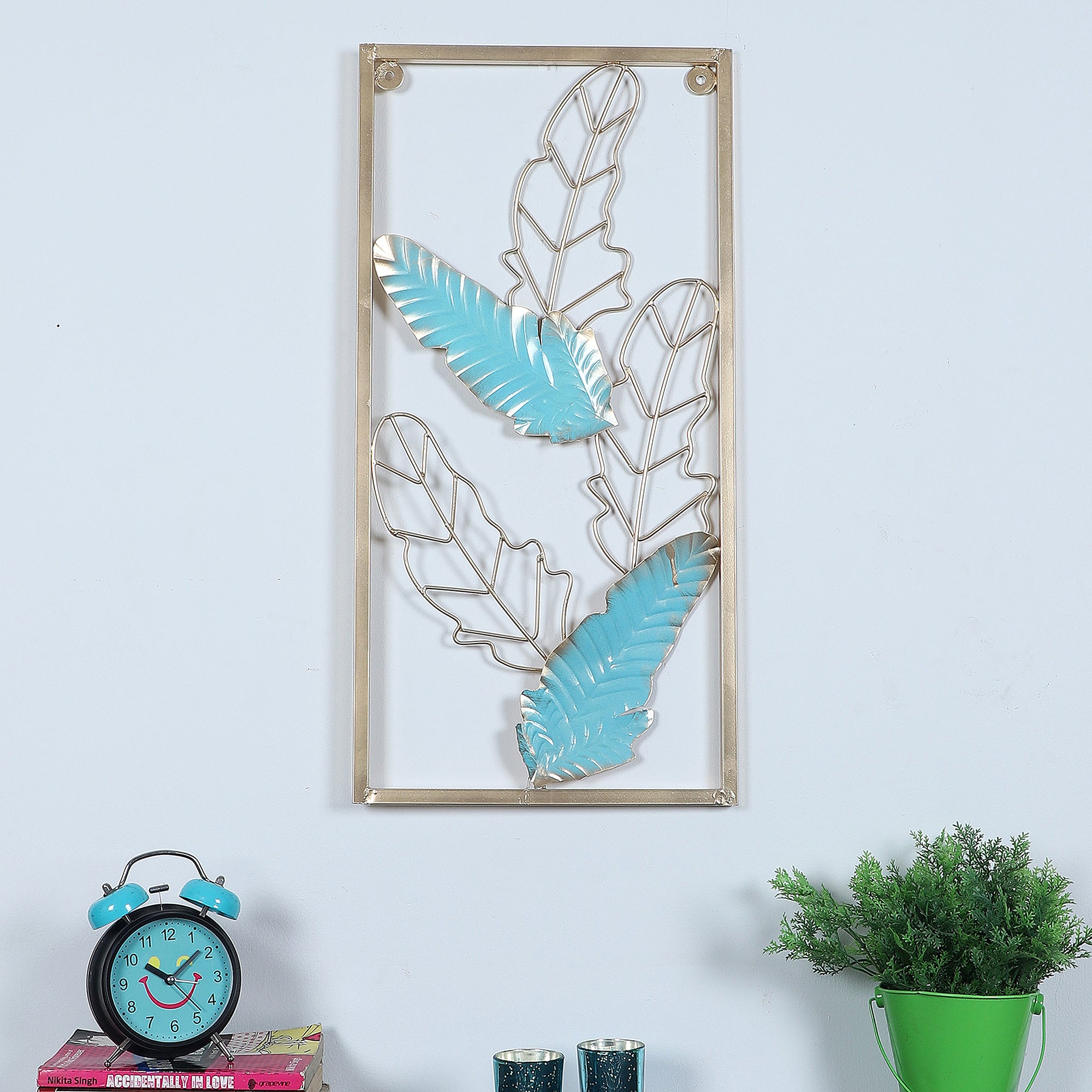 Amaya Decors Green & Gold Leaves Rectangular Wall Décor