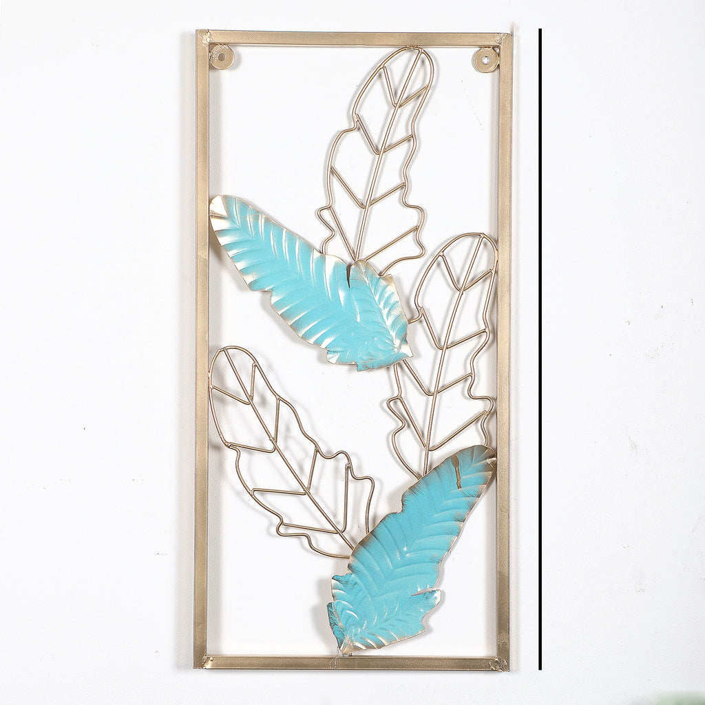 Amaya Decors Green & Gold Leaves Rectangular Wall Décor