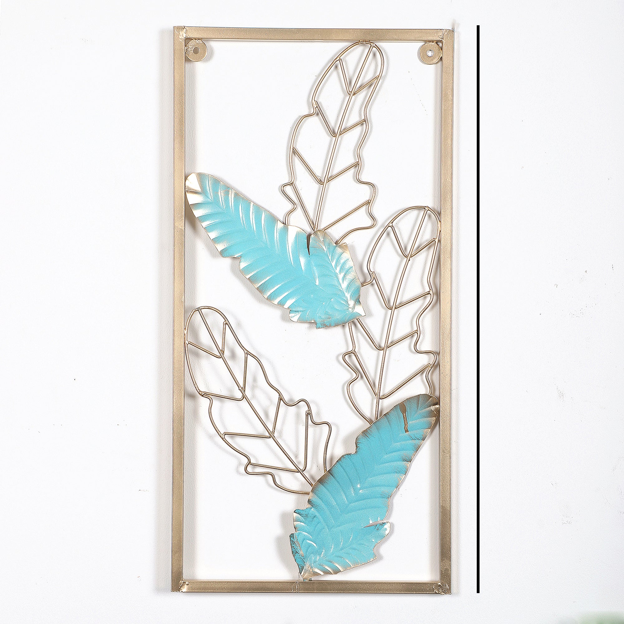 Amaya Decors Green & Gold Leaves Rectangular Wall Décor