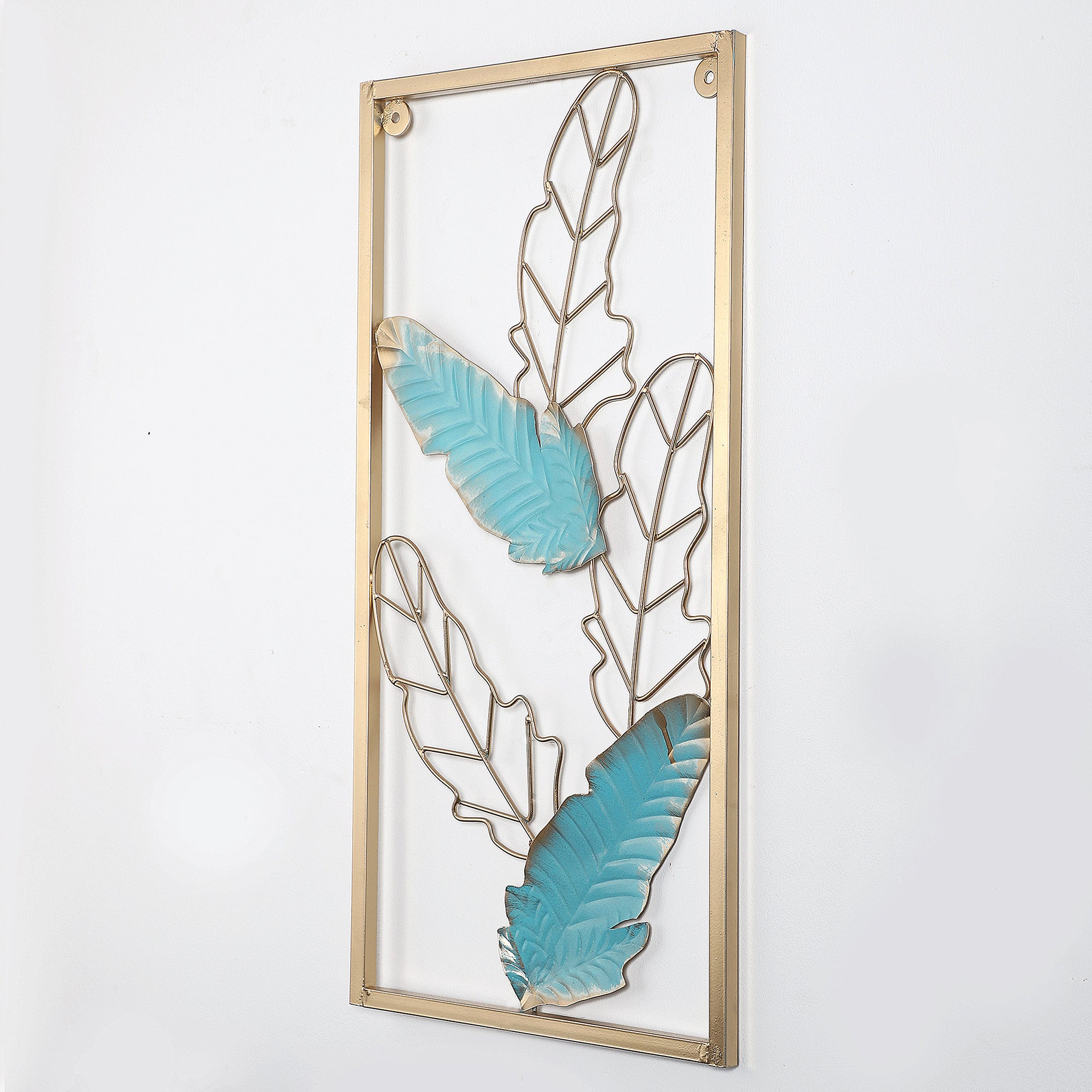 Amaya Decors Green & Gold Leaves Rectangular Wall Décor