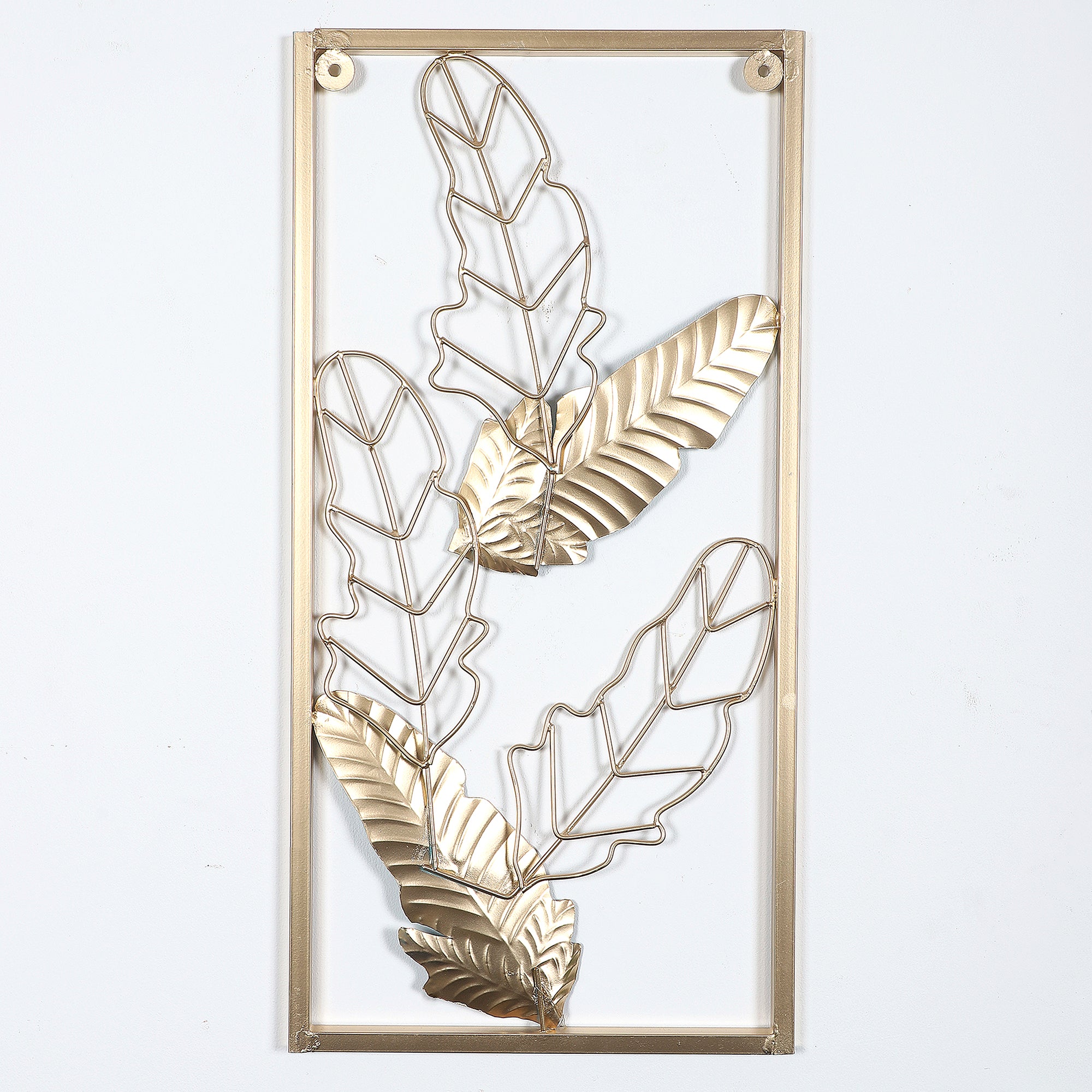 Amaya Decors Green & Gold Leaves Rectangular Wall Décor