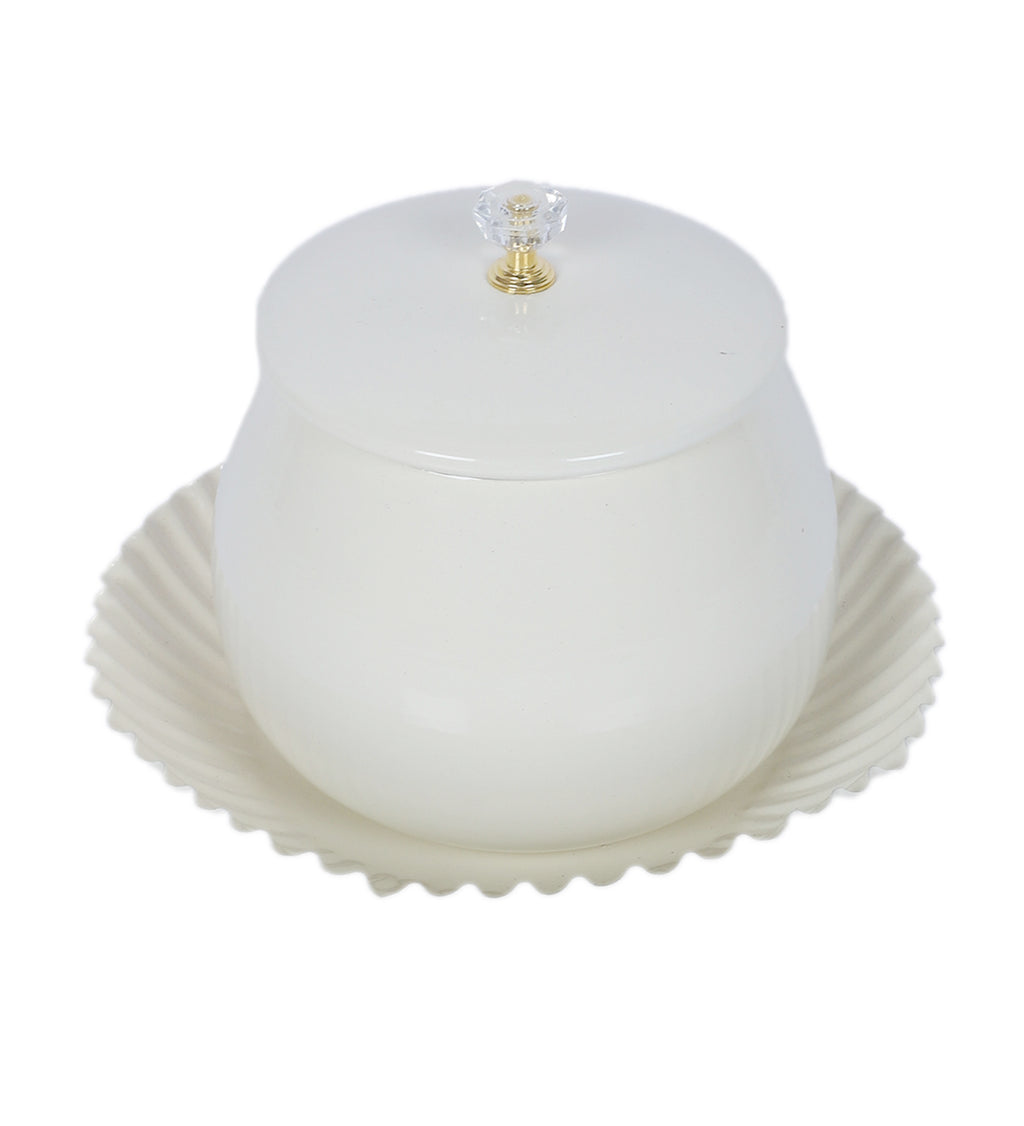 Amaya Decors White Bowl Jar with Tray