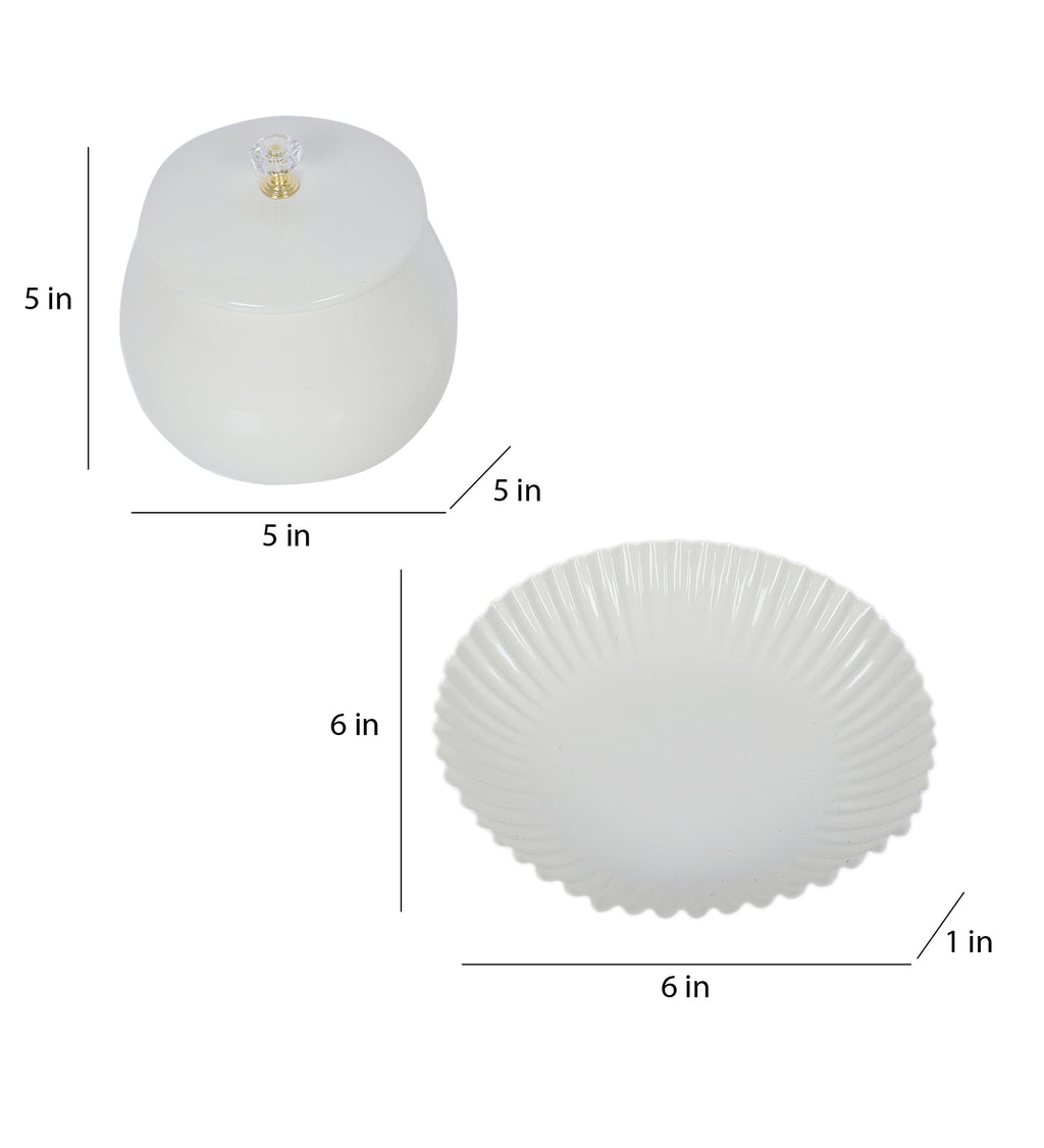 Amaya Decors White Bowl Jar with Tray