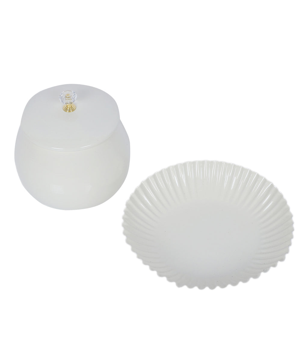 Amaya Decors White Bowl Jar with Tray